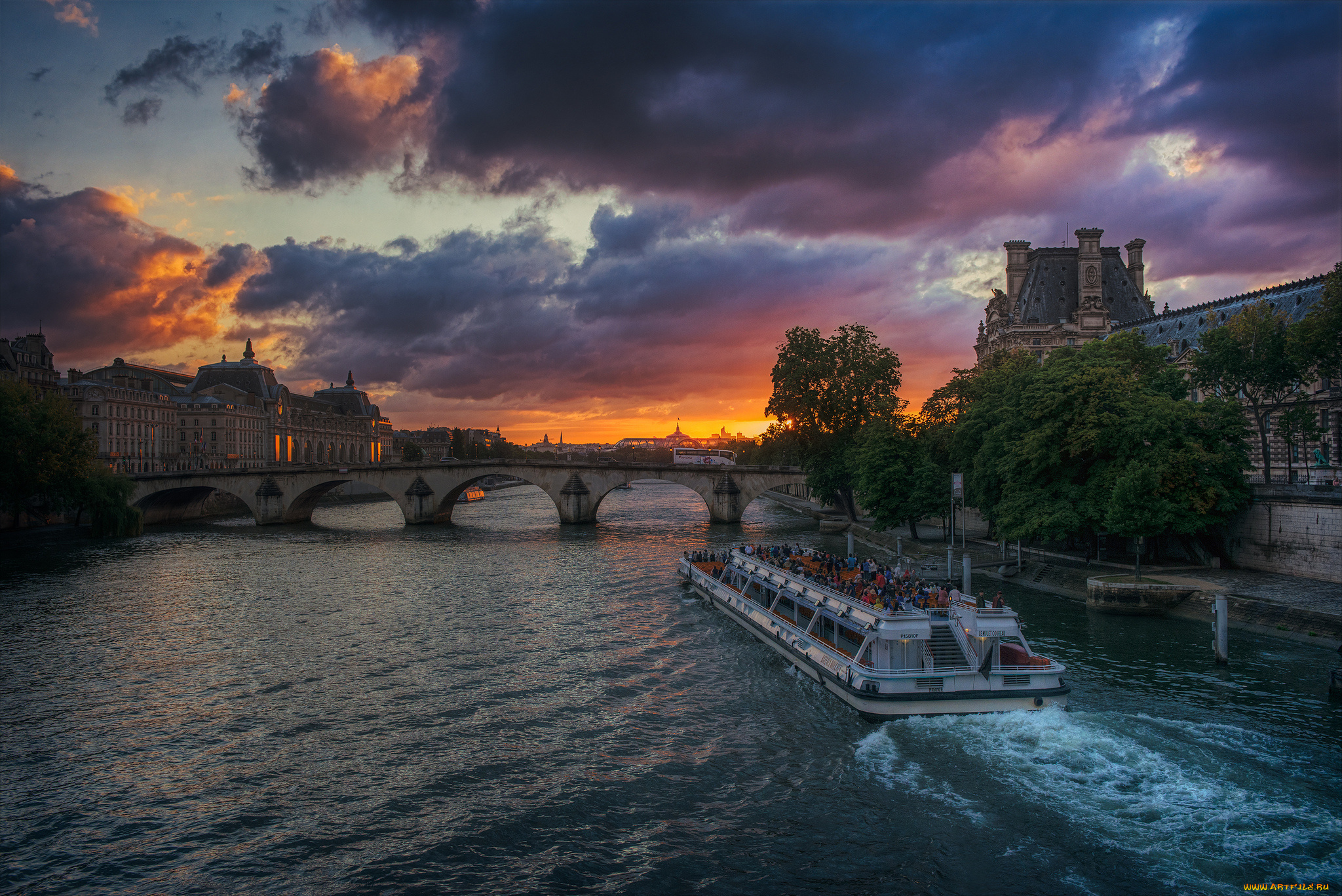 корабли, теплоходы, судно, прогулочное, мост, река