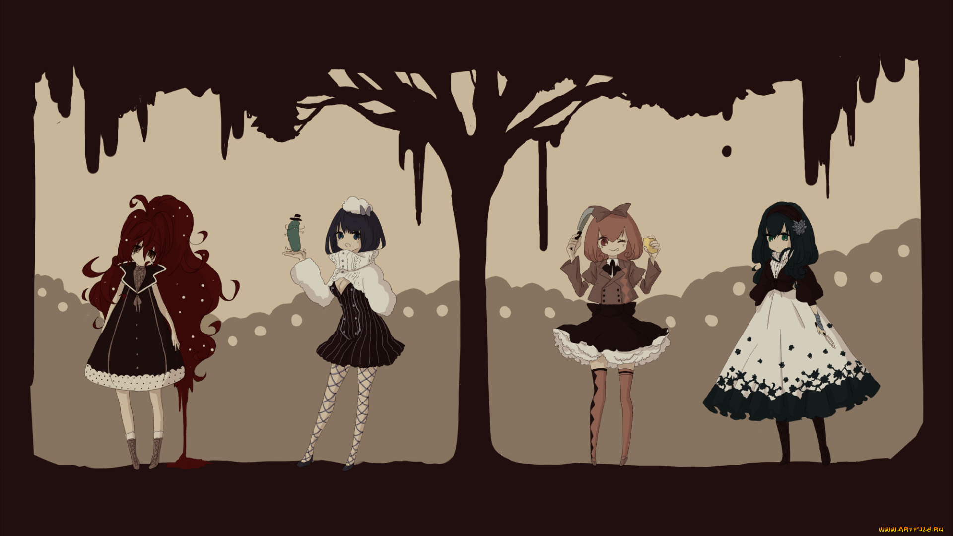 аниме, happy, tree, friends, счастливые, лесные, друзья