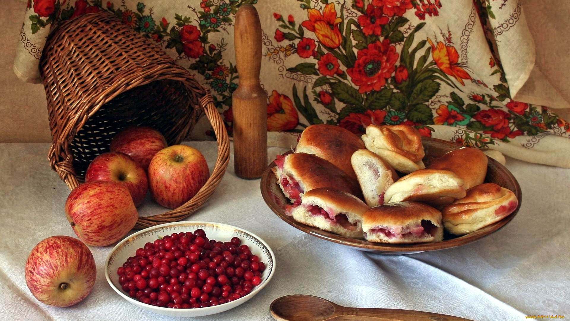 еда, разное, яблоки, клюква, выпечка, сдоба