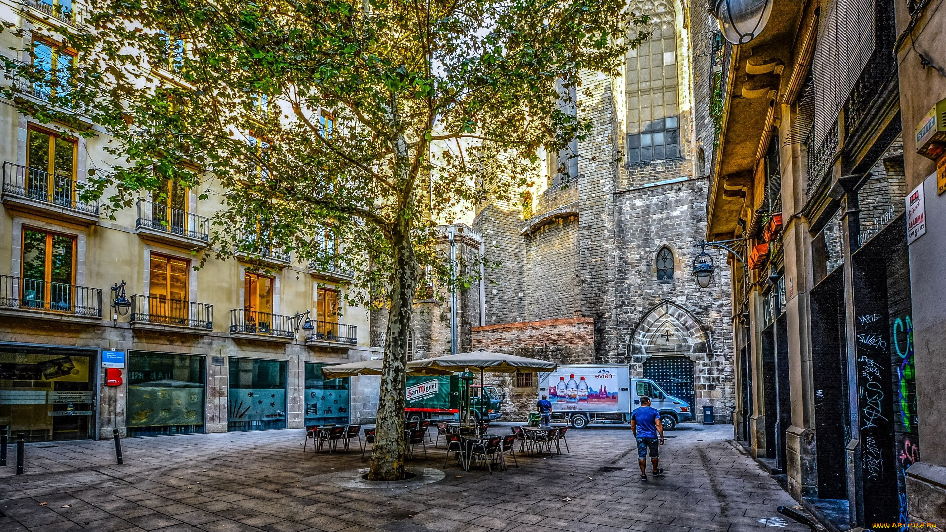 города, барселона, , испания, кафе, уличное