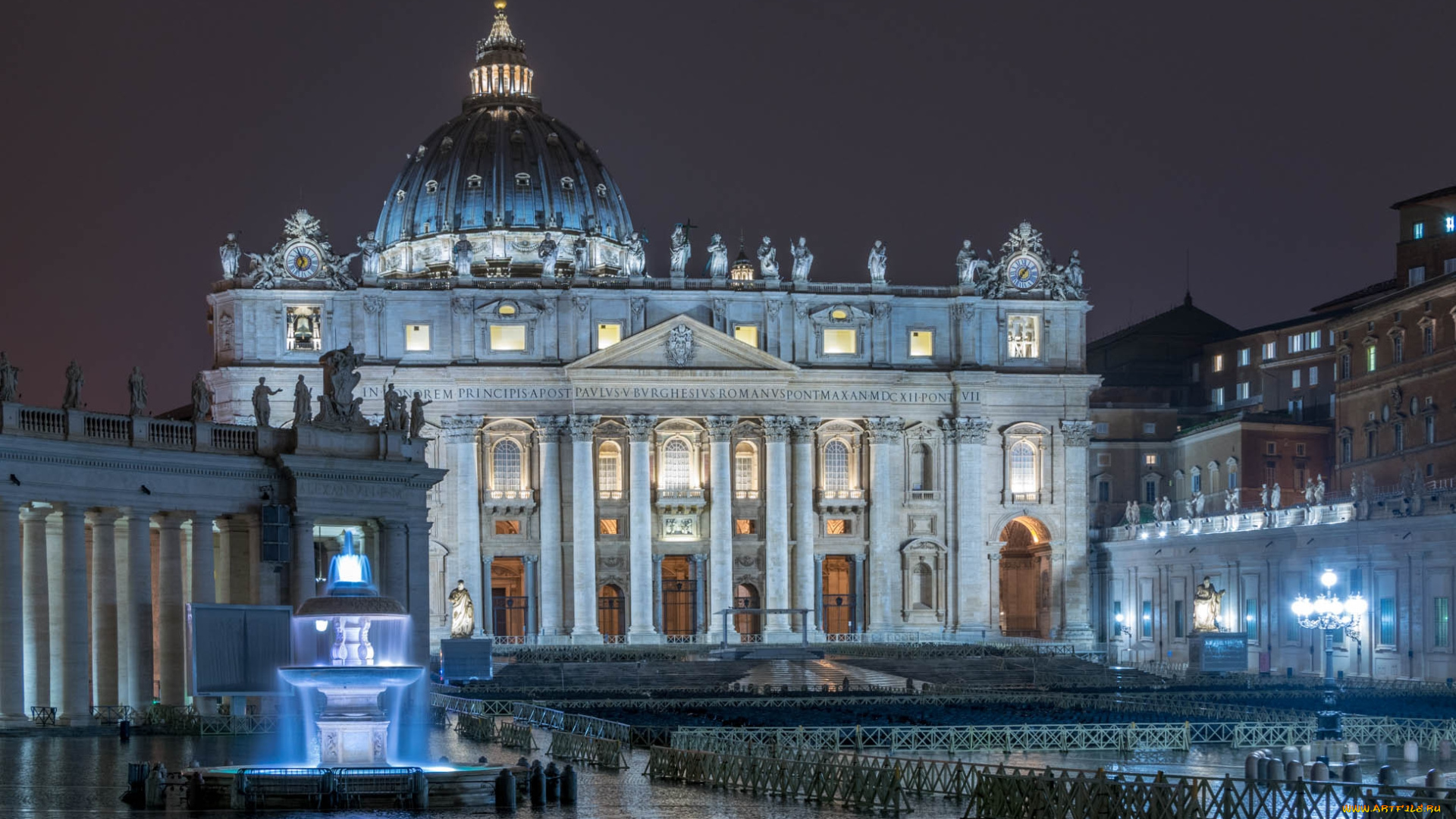italie, города, рим, , ватикан, , италия, собор, огни, ночь