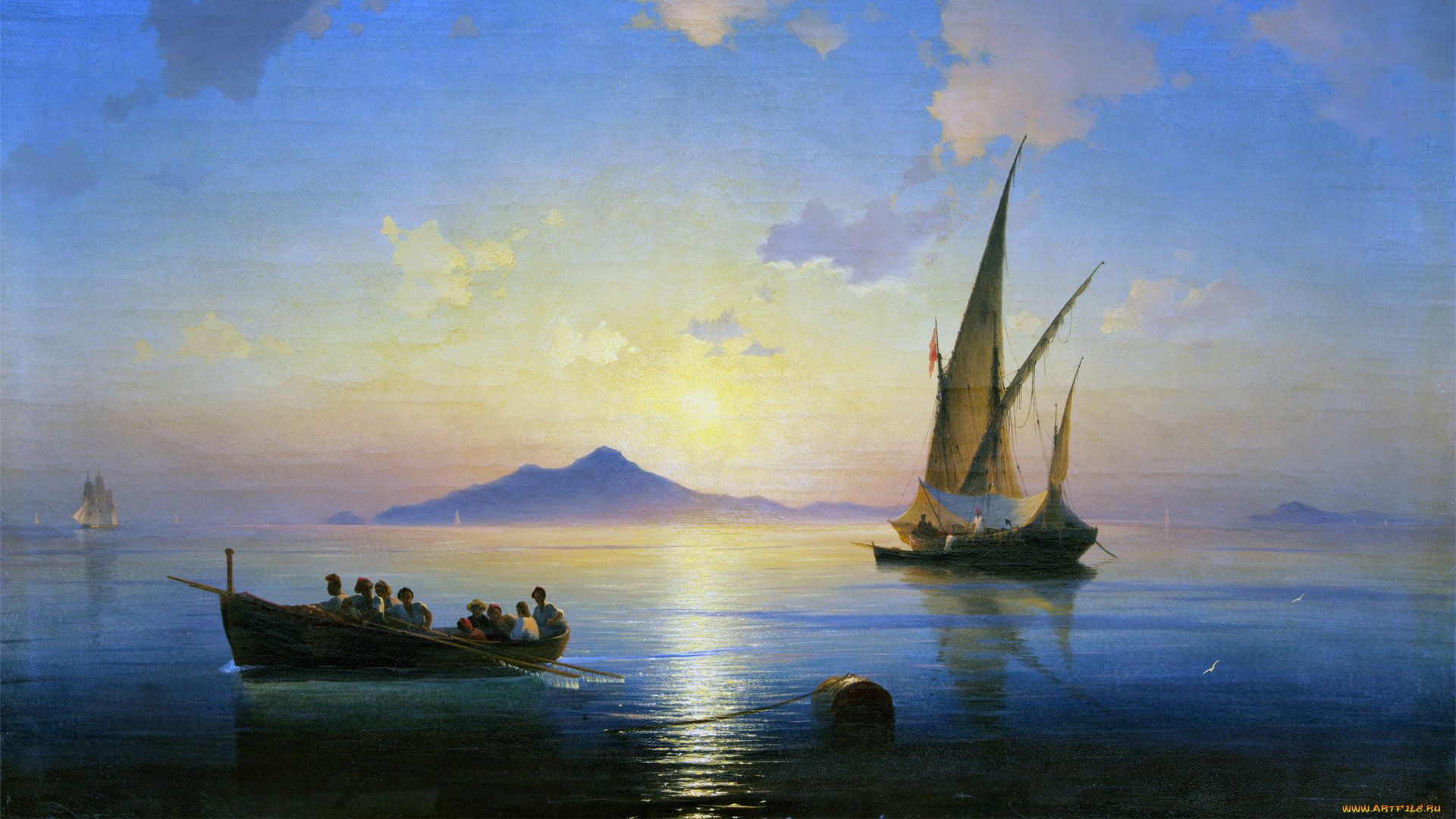 рисованное, иван, айвазовский, неаполитанский, залив, айвазовский, иван