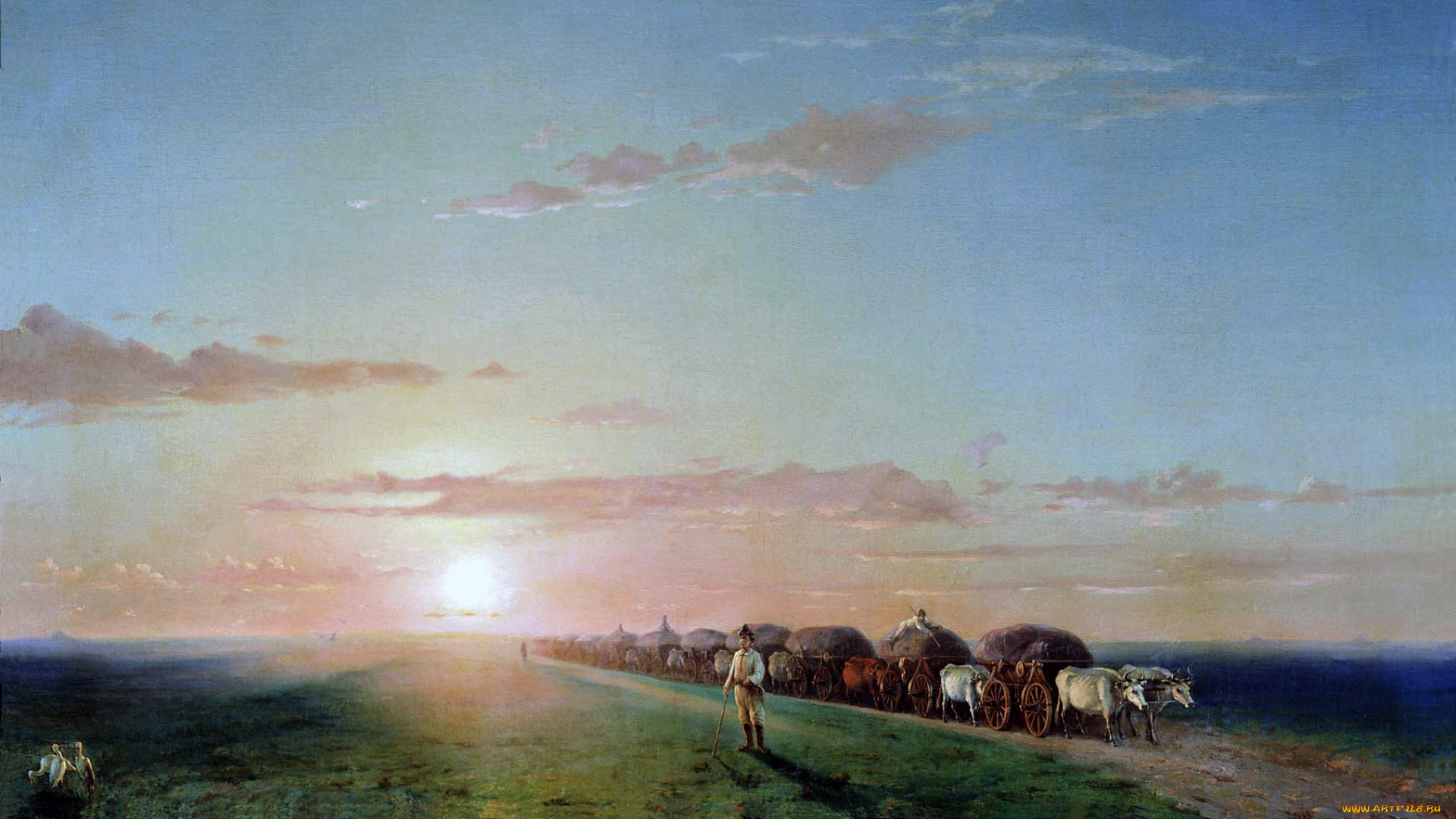 рисованное, иван, айвазовский, обоз, в, степи, айвазовский, иван