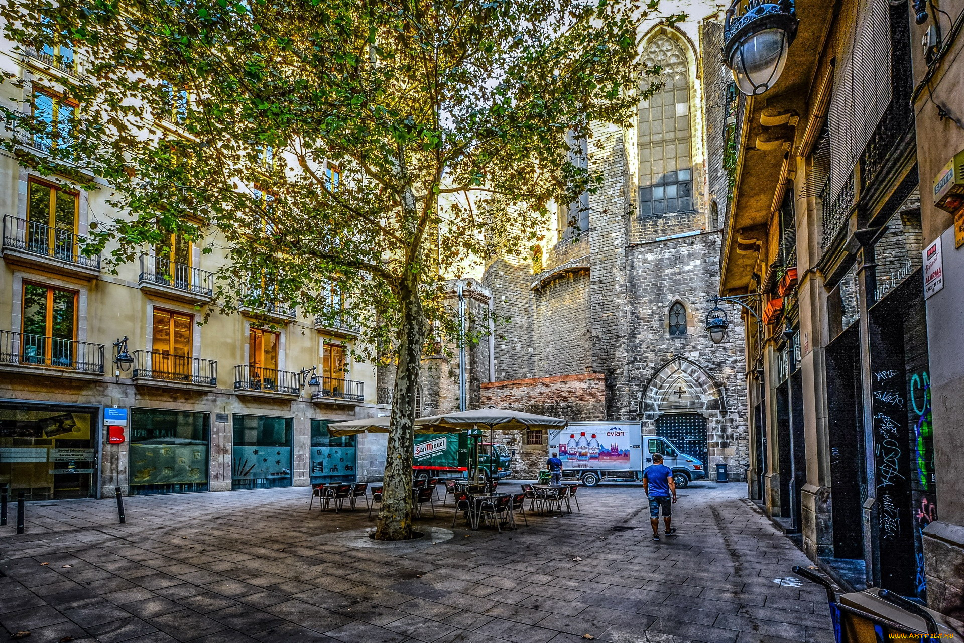 города, барселона, , испания, кафе, уличное