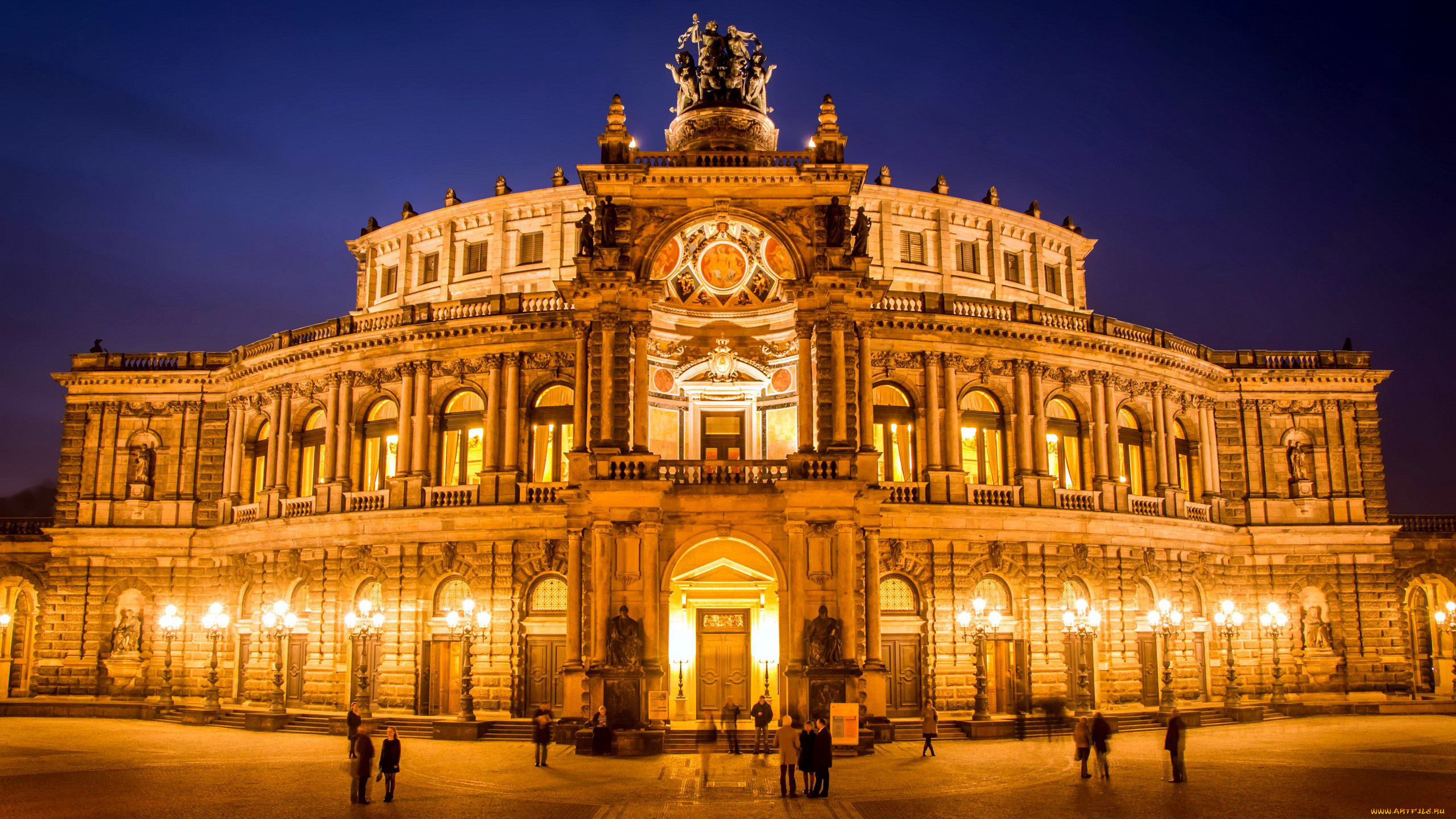 города, дрезден, , германия, огни, вечер, здание