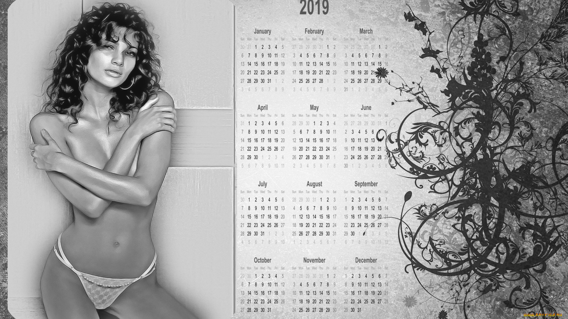 календари, компьютерный, дизайн, девушка, взгляд, узор