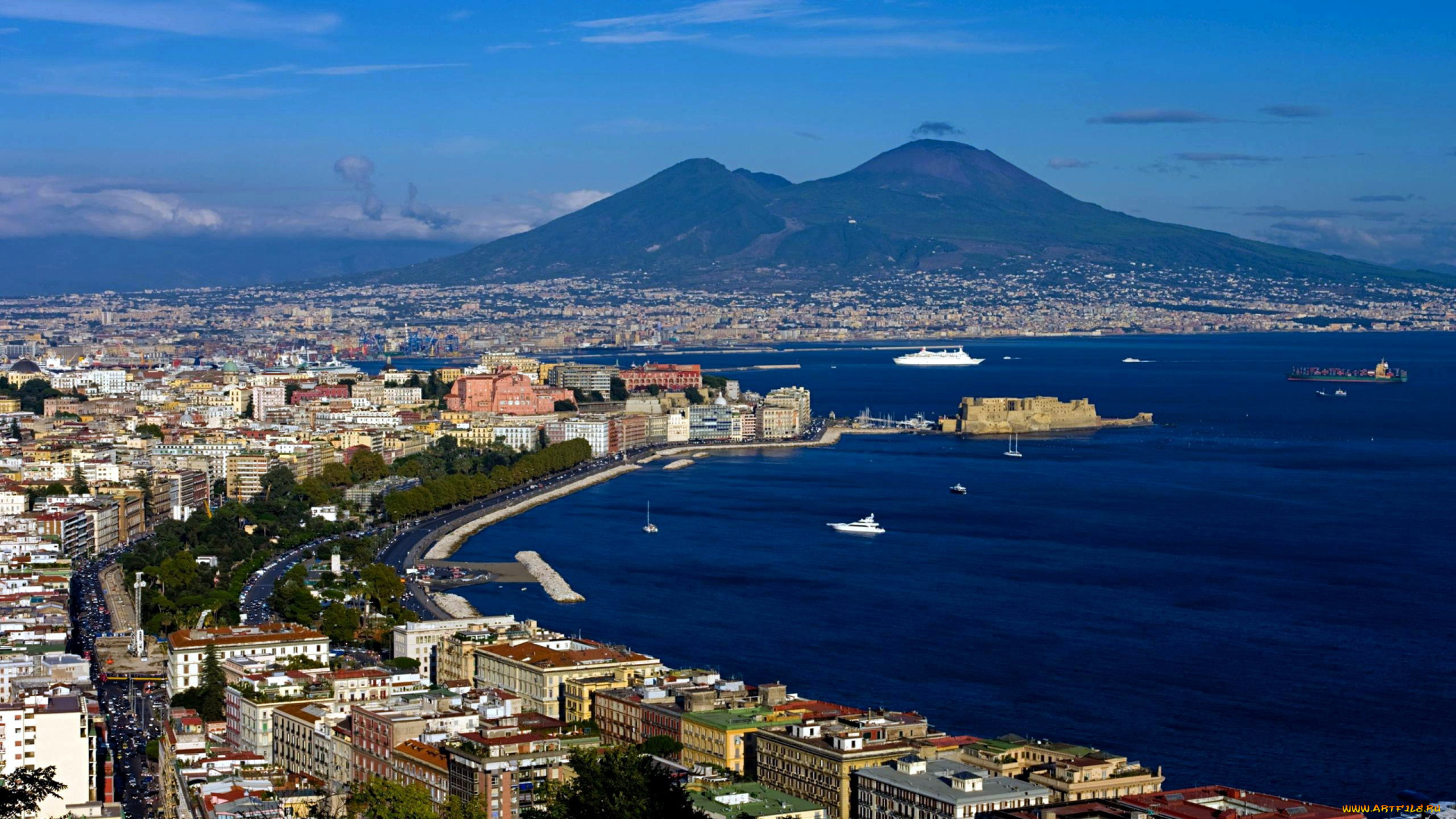 неаполь, италия, города, -, панорамы