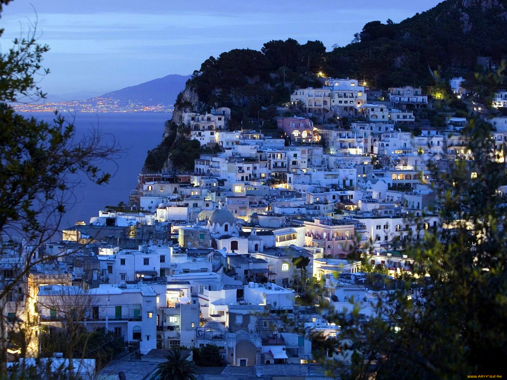 неаполь, италия, города, -, огни, ночного, города