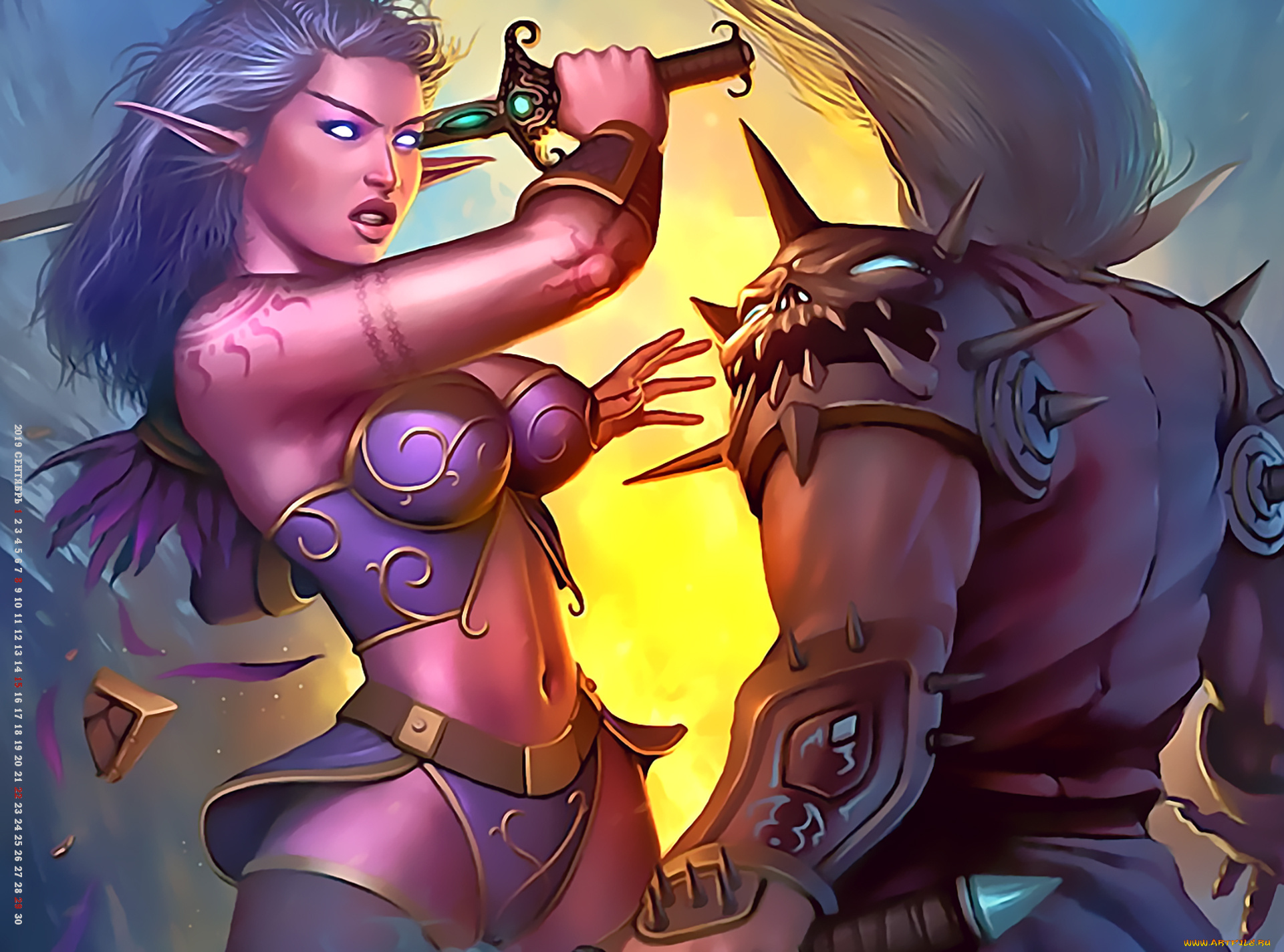 календари, фэнтези, 2019, calendar, воительница, эльф, оружие, девушка