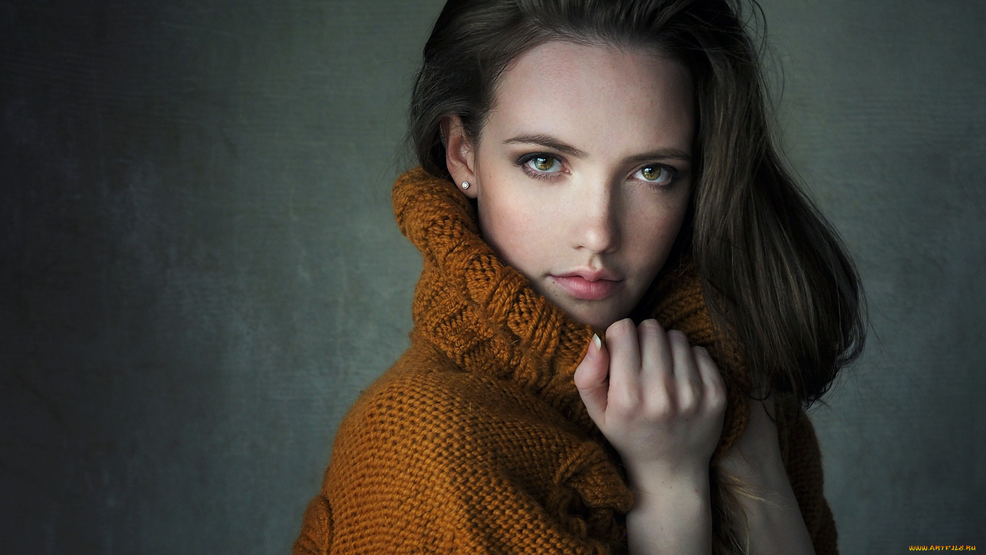 девушки, -, лица, , портреты, шатенка, лицо, свитер