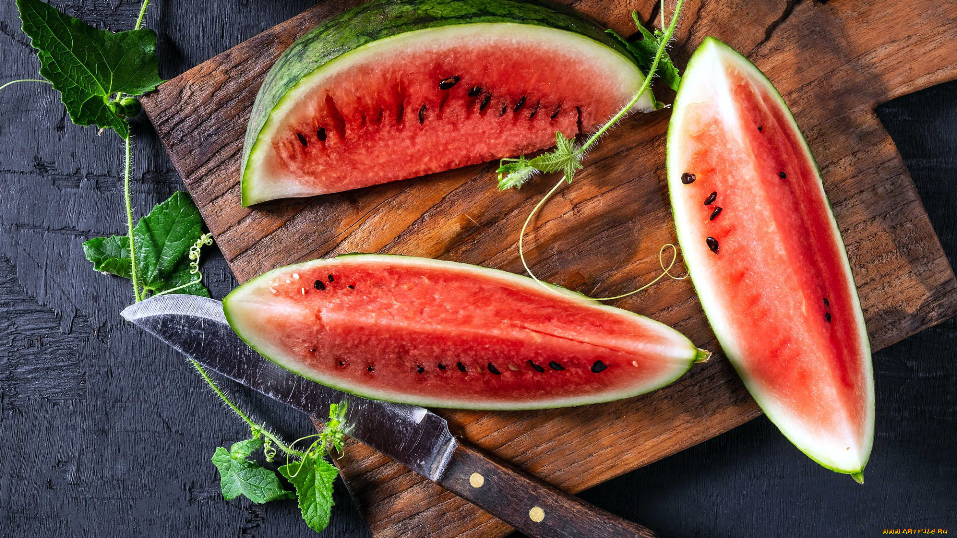 еда, арбуз, спелый, дольки