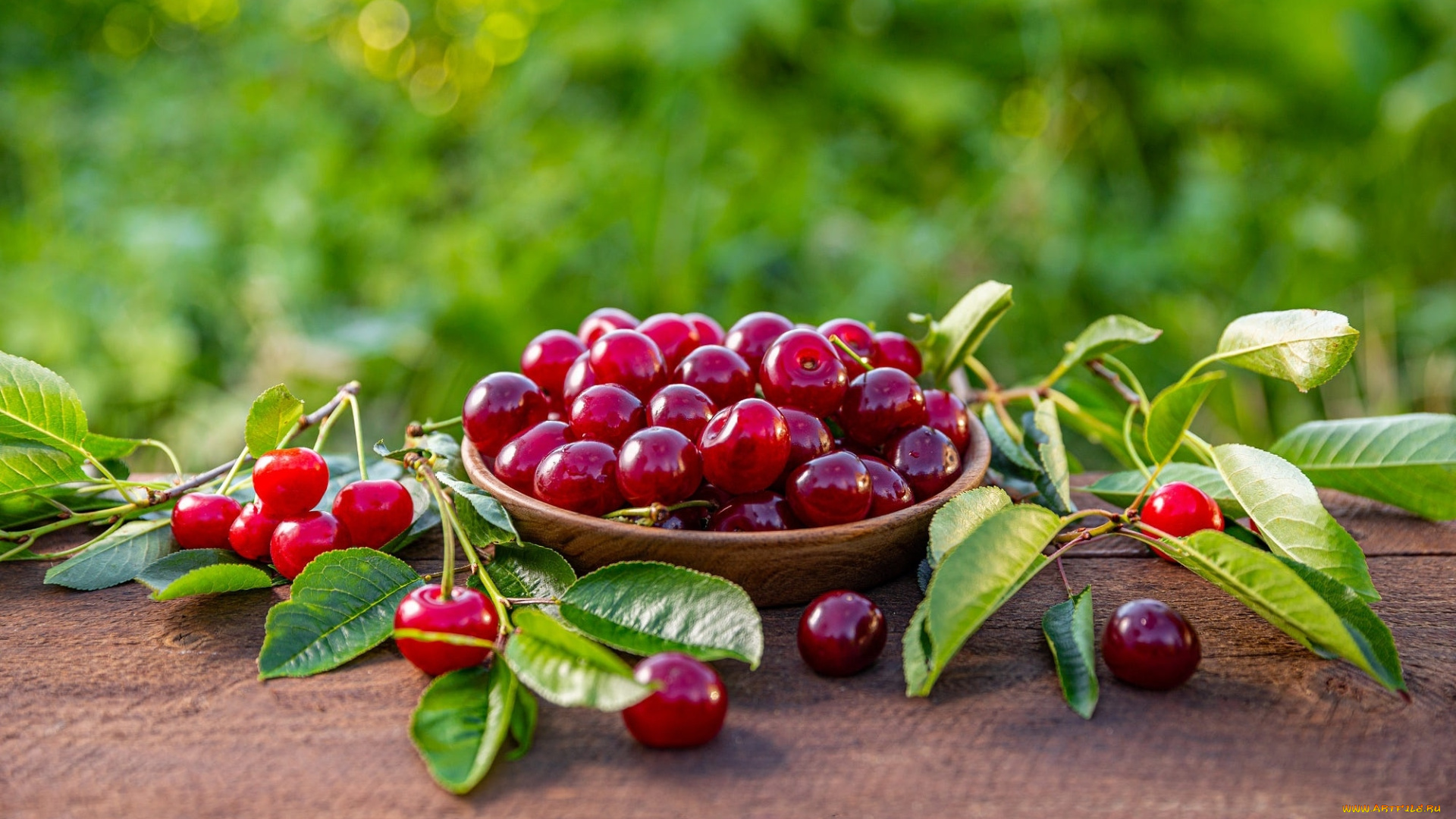 еда, вишня, , черешня, листья, миска, вишни, спелые