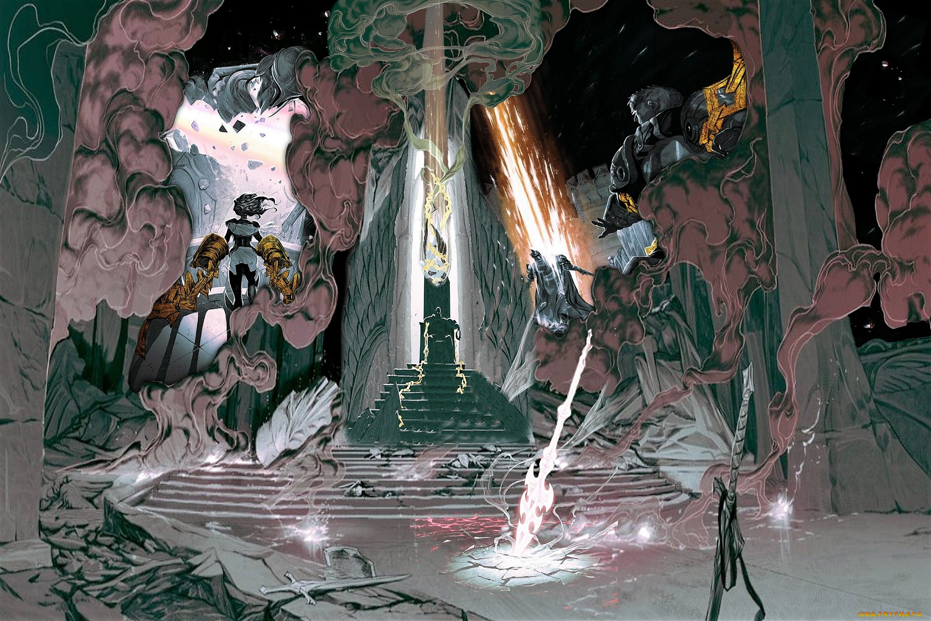 видео, игры, league, of, legends, зал, персонажи, разруха