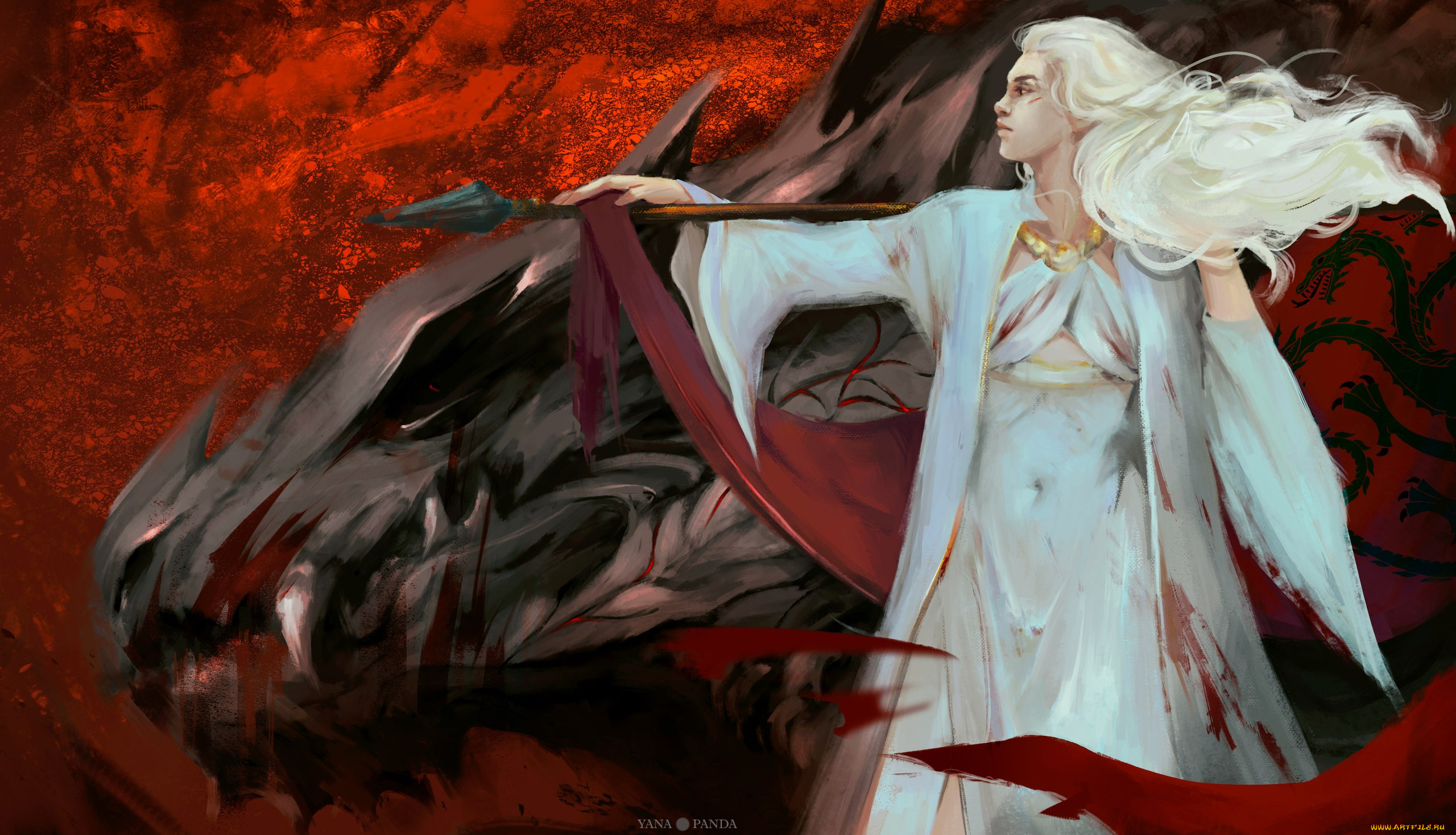 фэнтези, красавицы, и, чудовища, panda, панда, дракон, девушка