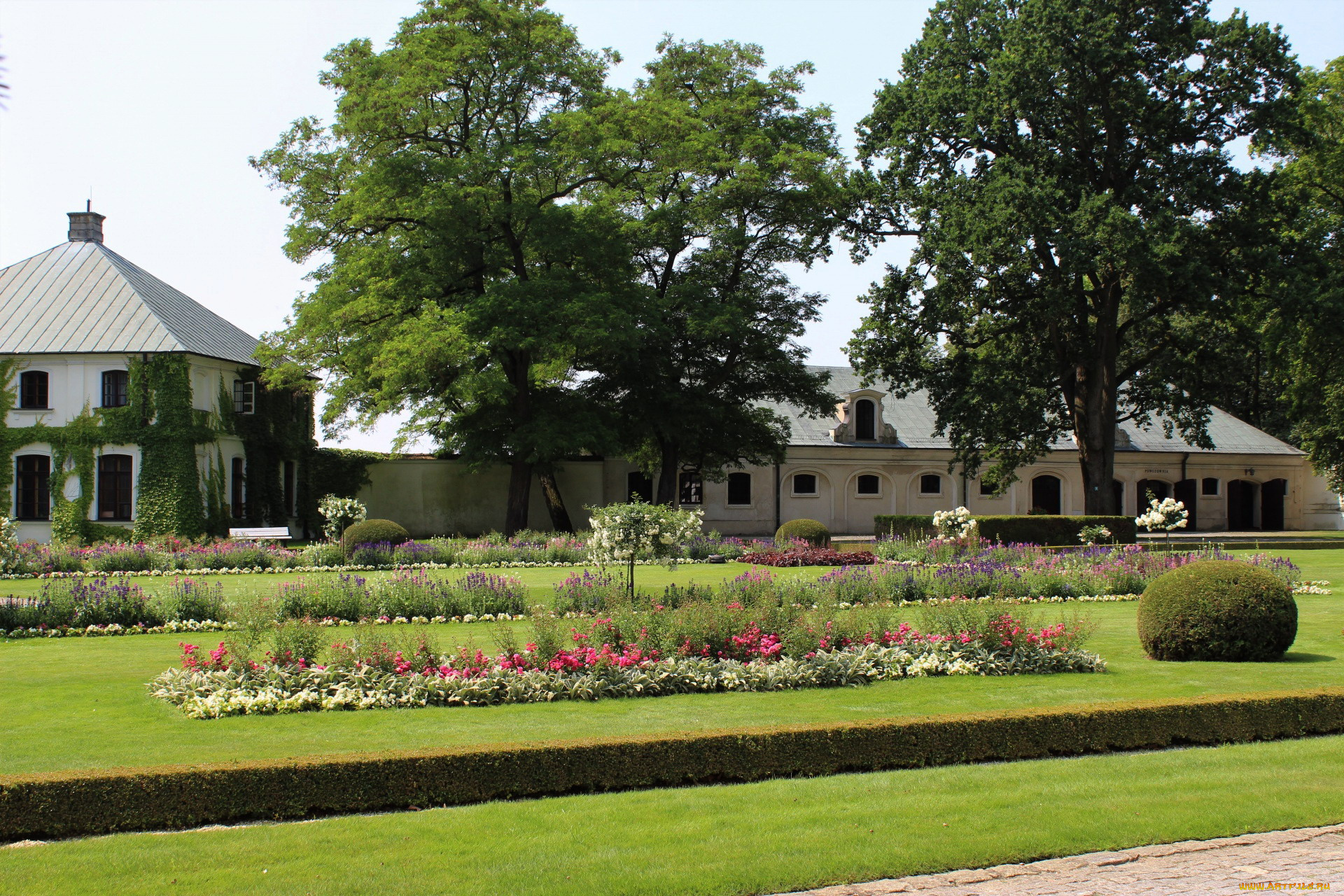 города, -, здания, , дома, цветник, здания, деревья