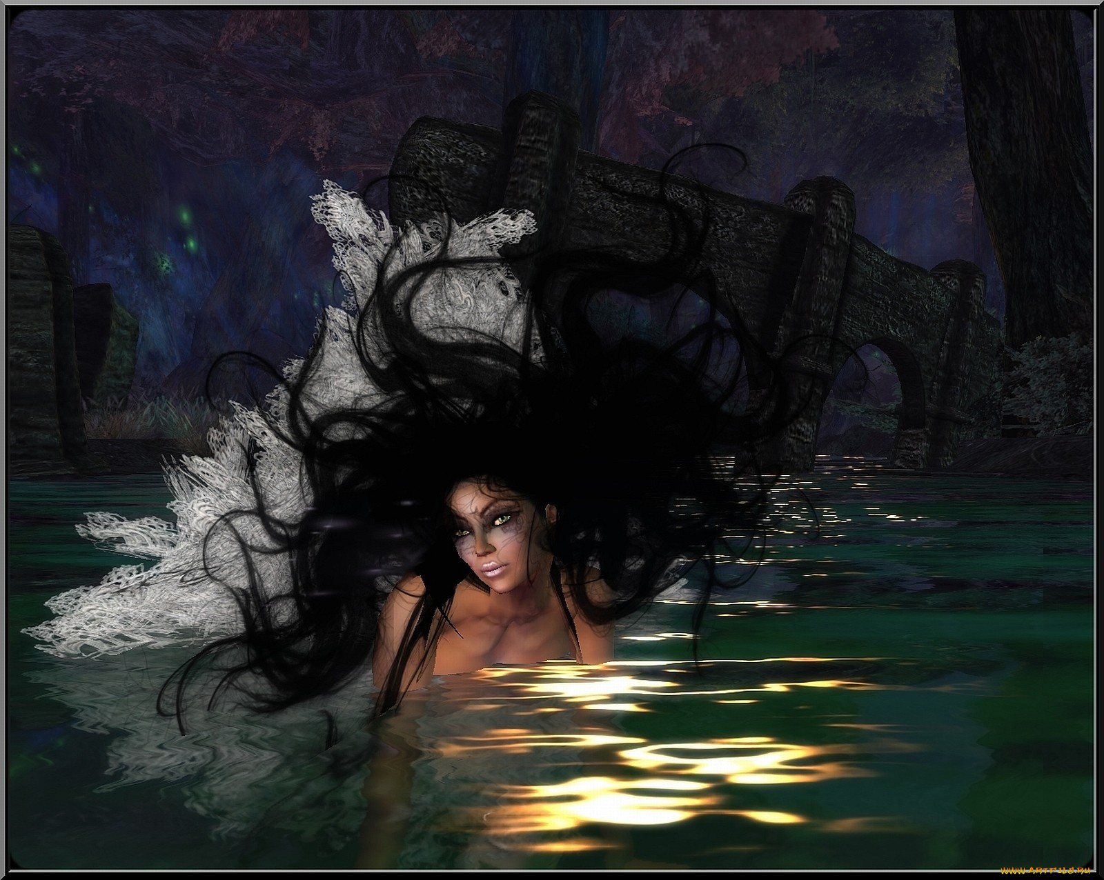 3д, графика, people, люди, девушка, волосы, вода, взгляд