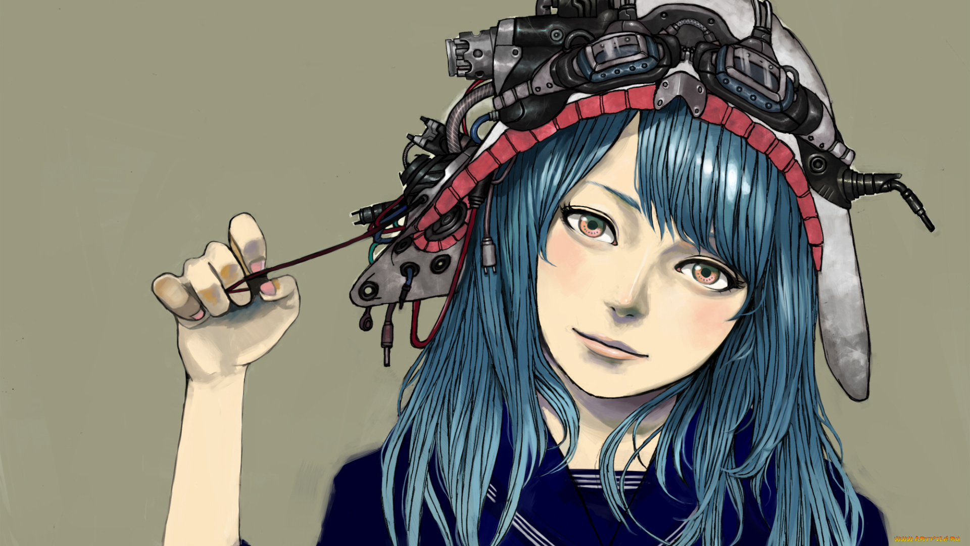 by, kishimen, аниме, weapon, blood, technology, техника, шапка, девушка, очки