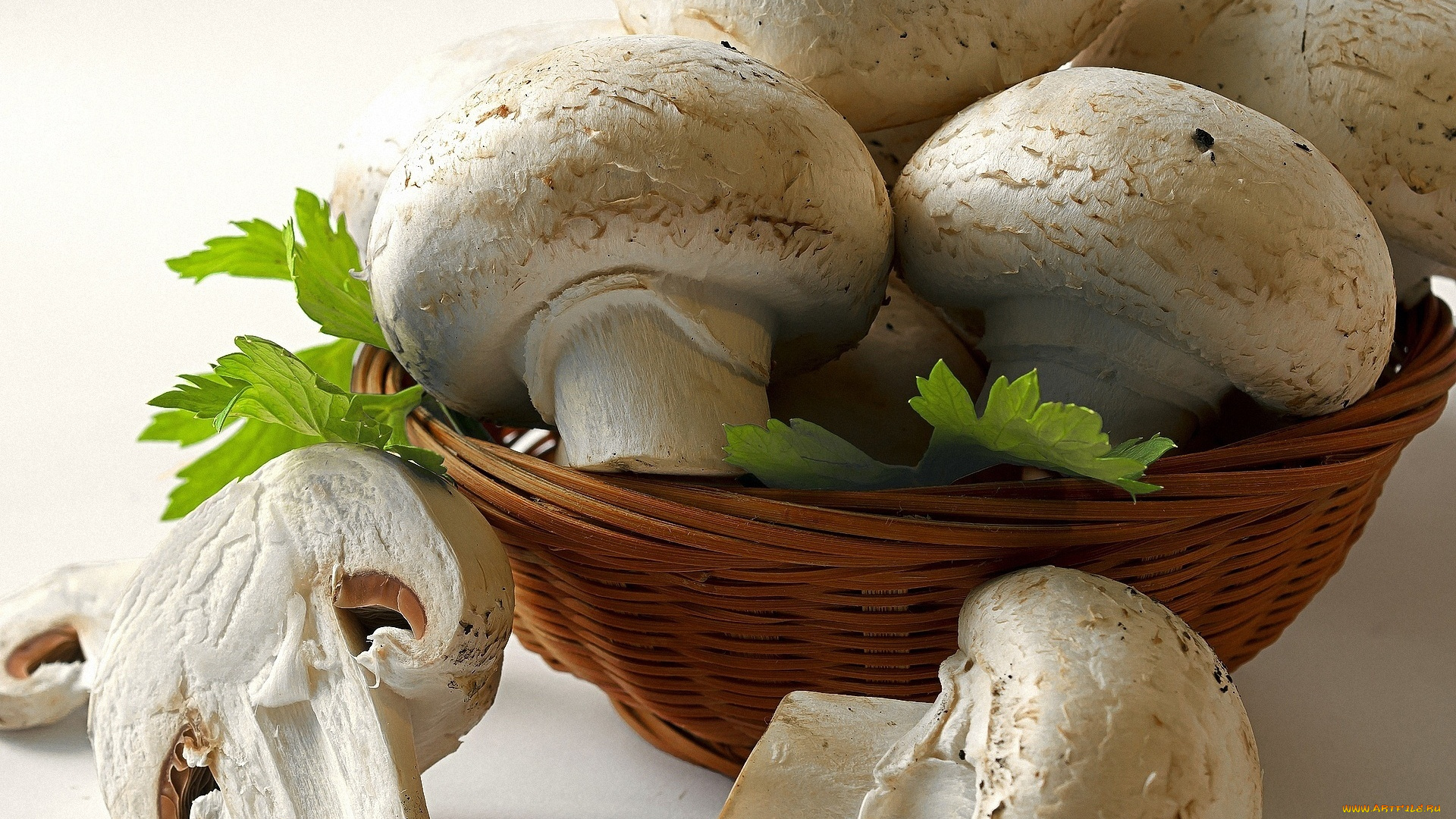 еда, грибы, грибные, блюда, корзина, шмпиньоны