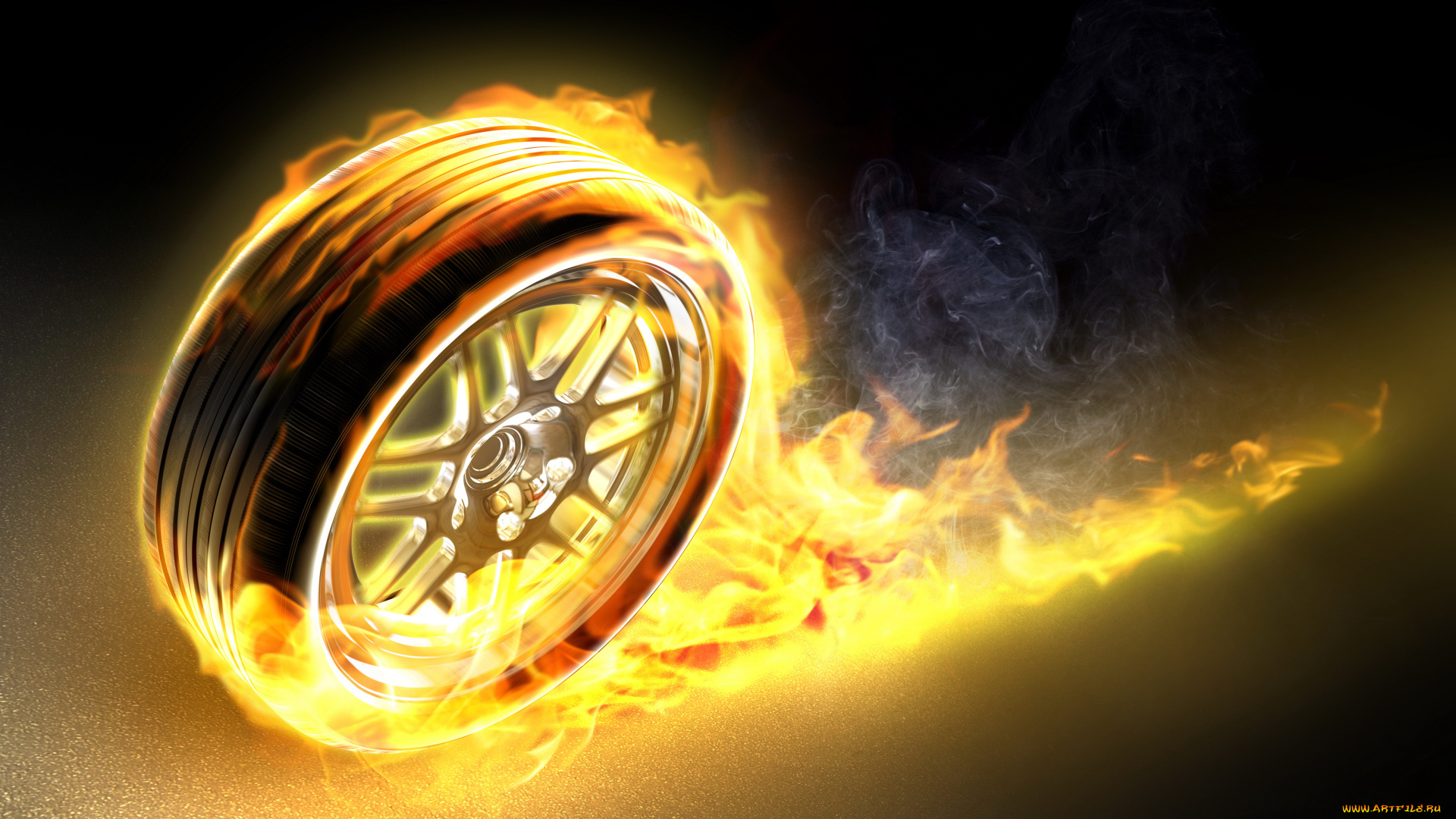 автомобили, 3д, колесо, огонь