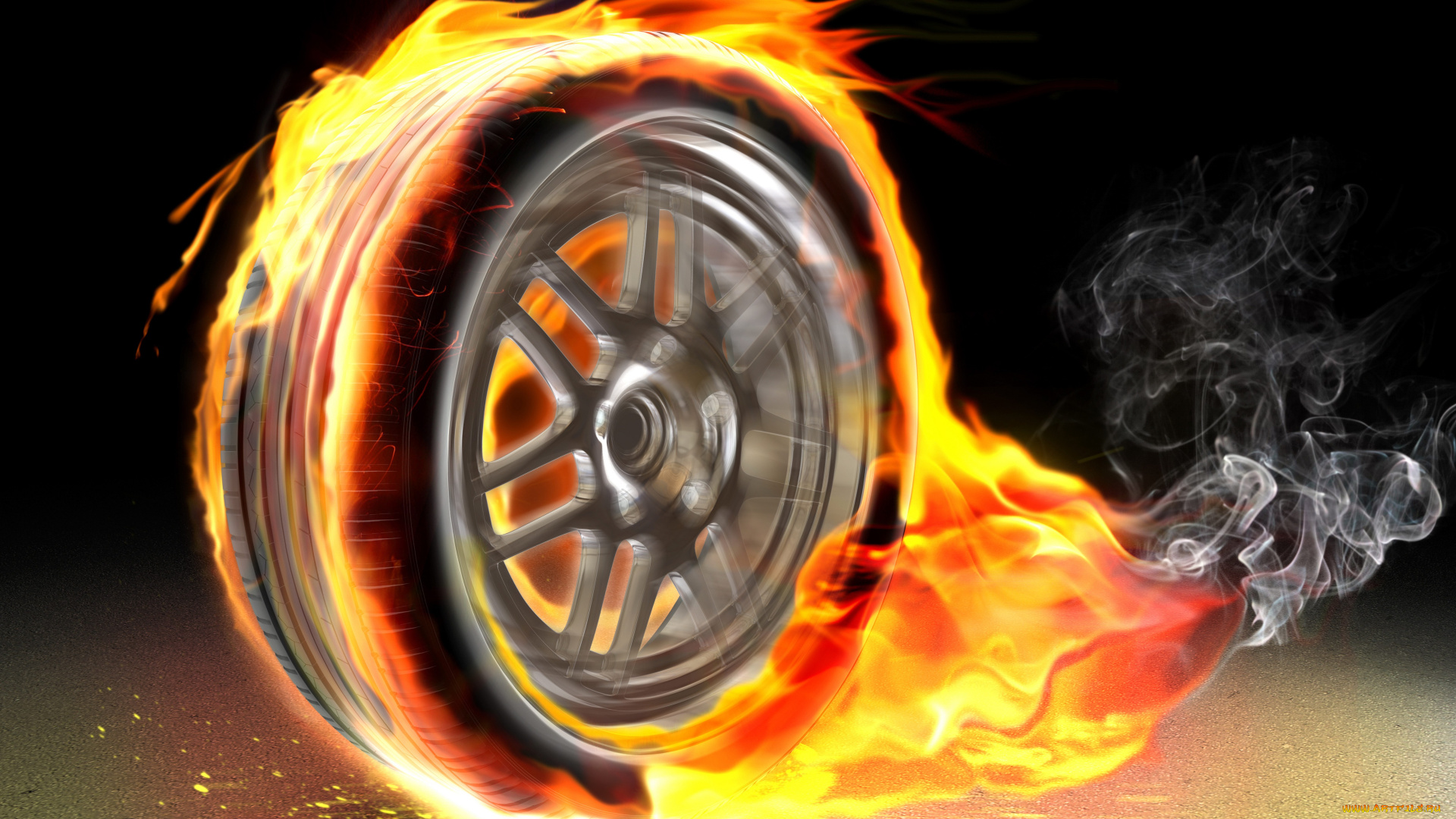 автомобили, 3д, колесо, огонь