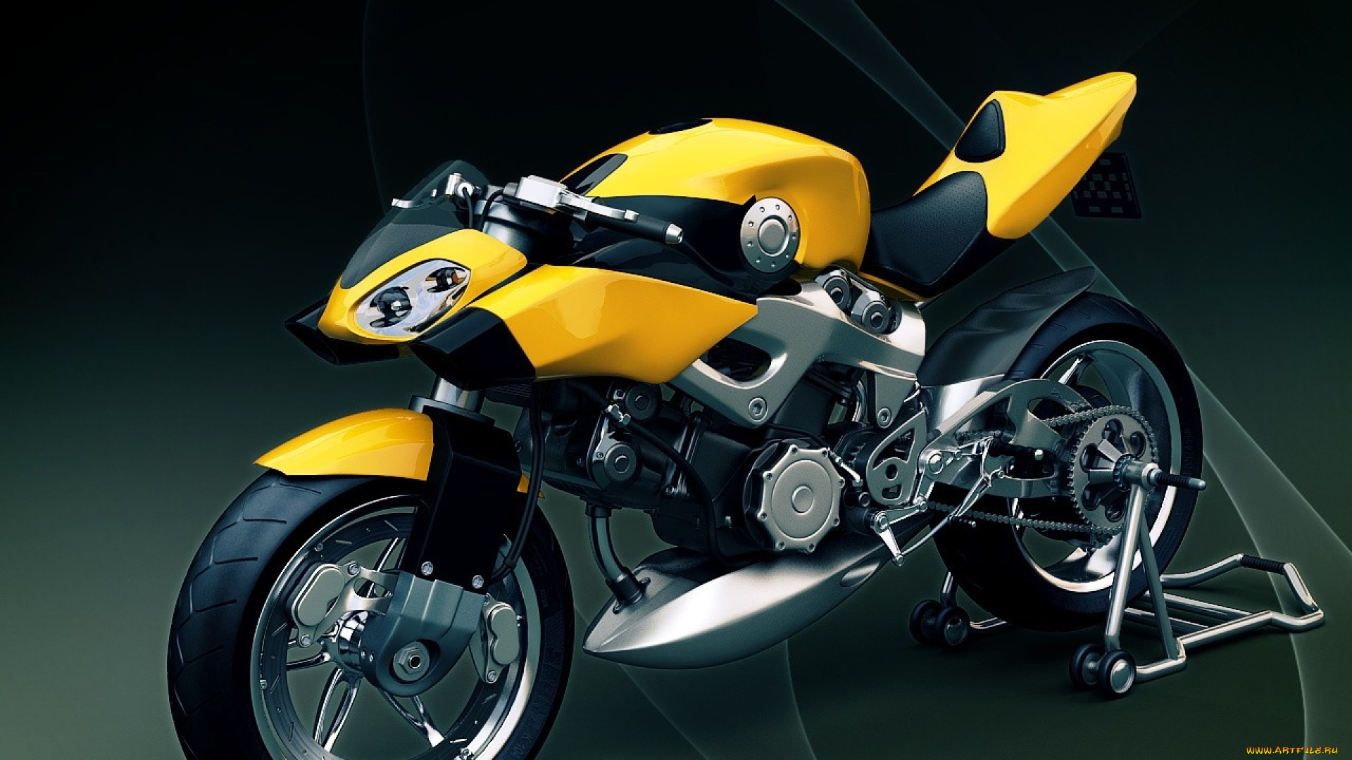 мотоциклы, 3d, motorcycle, honda, yellow