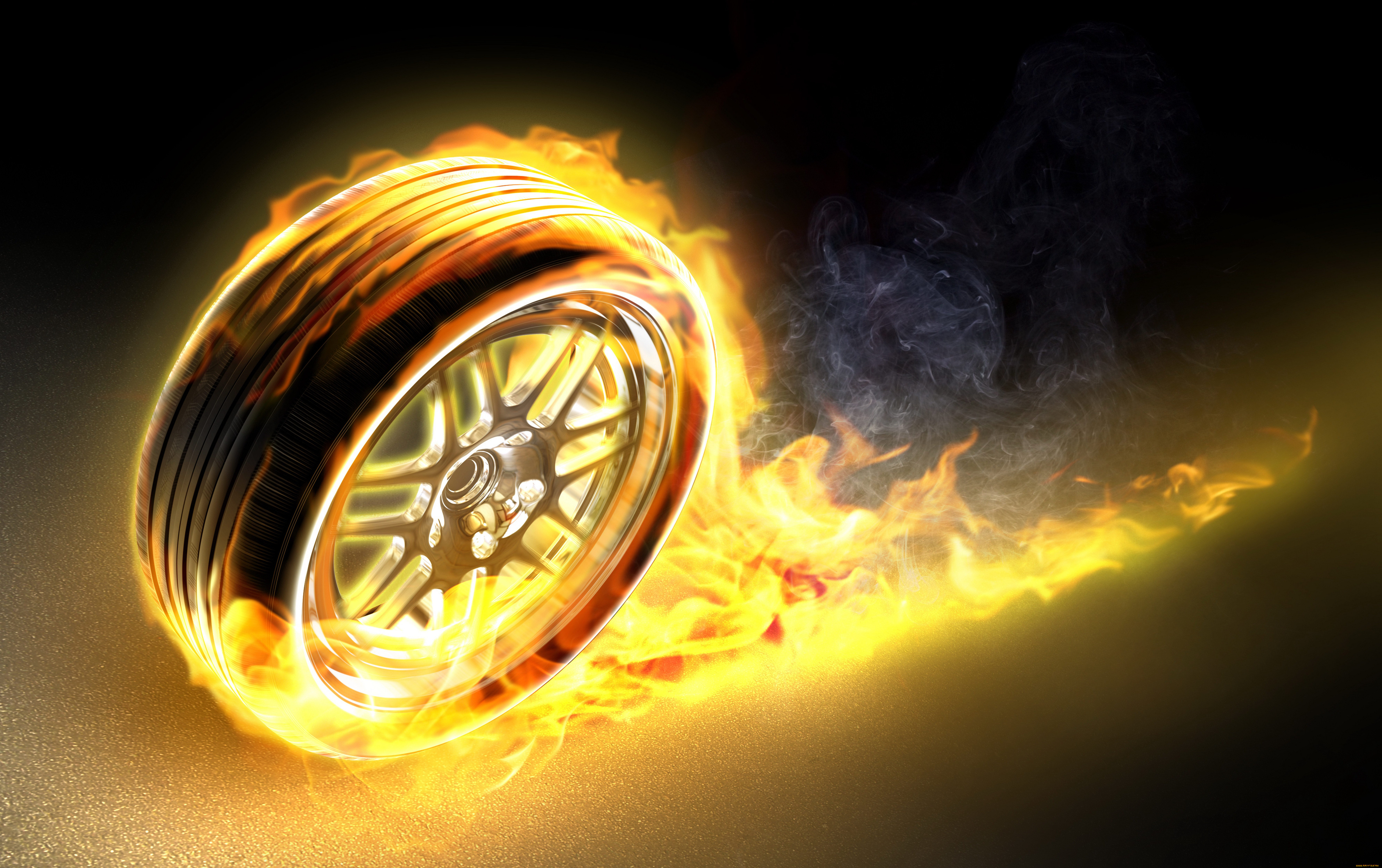 автомобили, 3д, колесо, огонь