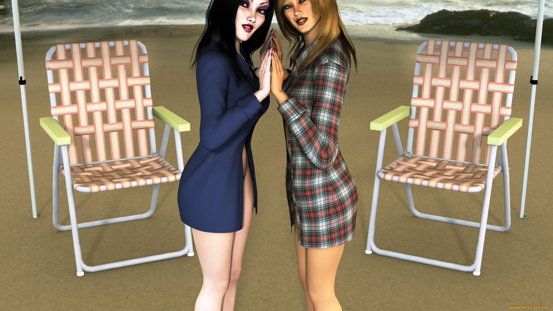 3д, графика, люди, , people, стулья, взгляд, девушки