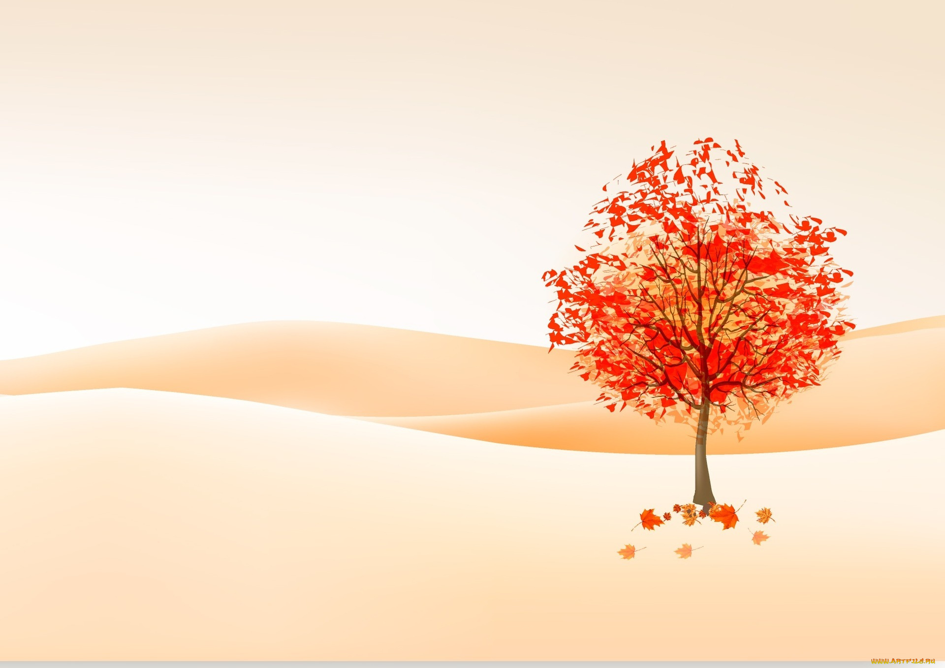 рисованные, природа, дерево, листья, осень