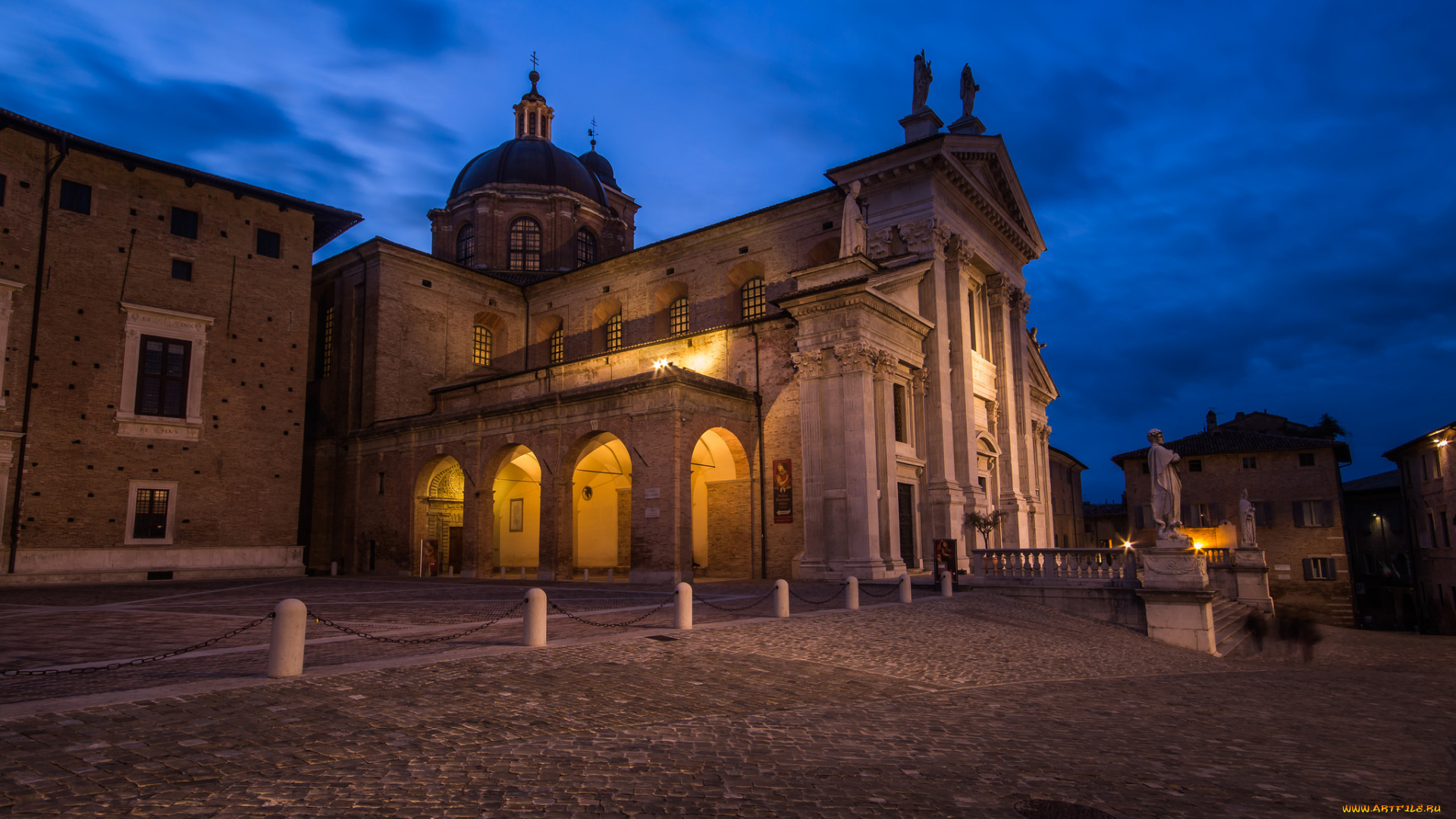 cathedral, of, urbino, города, -, католические, соборы, , костелы, , аббатства, собор, площадь, ночь