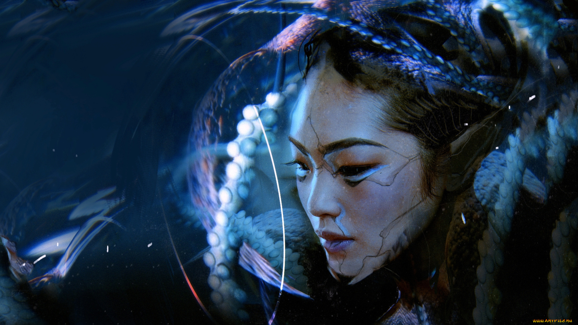 фэнтези, эльфы, эльф, девушка, щупальца