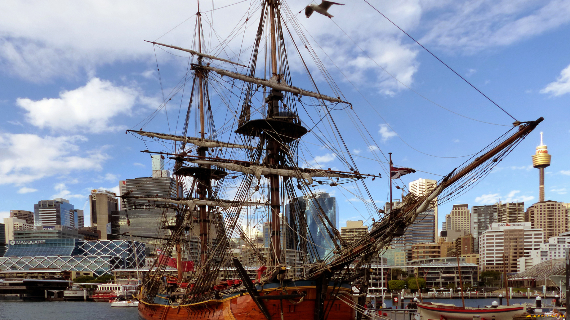 hmb, endeavour, , sydney, корабли, парусники, порт, причал, парусник