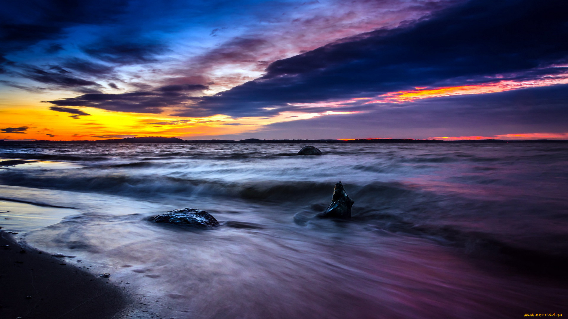 природа, побережье, облака, море