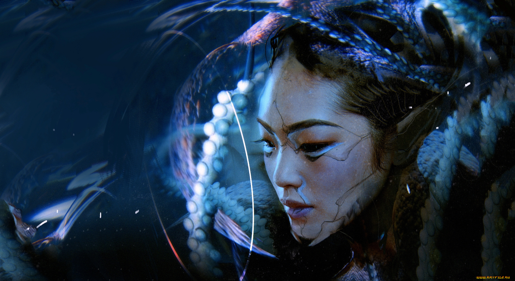 фэнтези, эльфы, эльф, девушка, щупальца