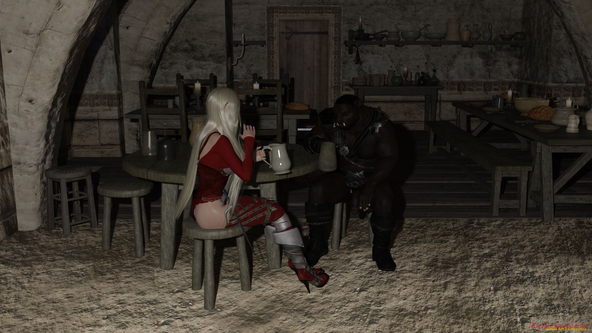 3д, графика, эльфы, , elves, взгляд, эльфийка, фон