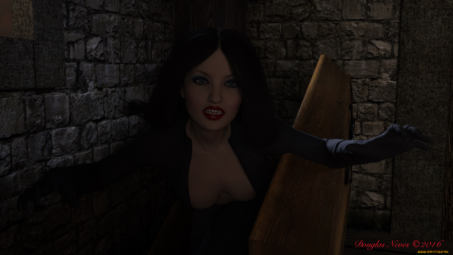 3д, графика, существа, , creatures, девушка, взгляд, фон, вампир