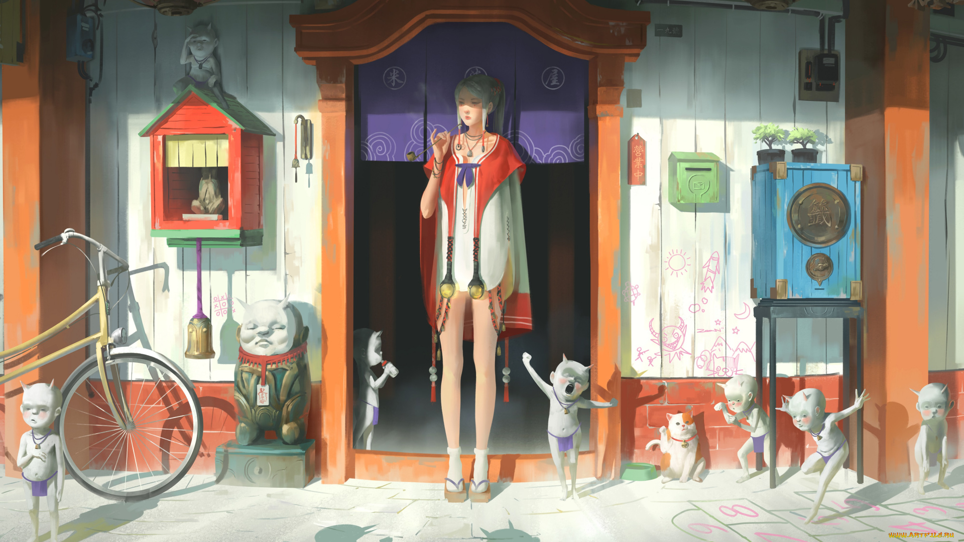 фэнтези, красавицы, и, чудовища, девушка, дом, демонята