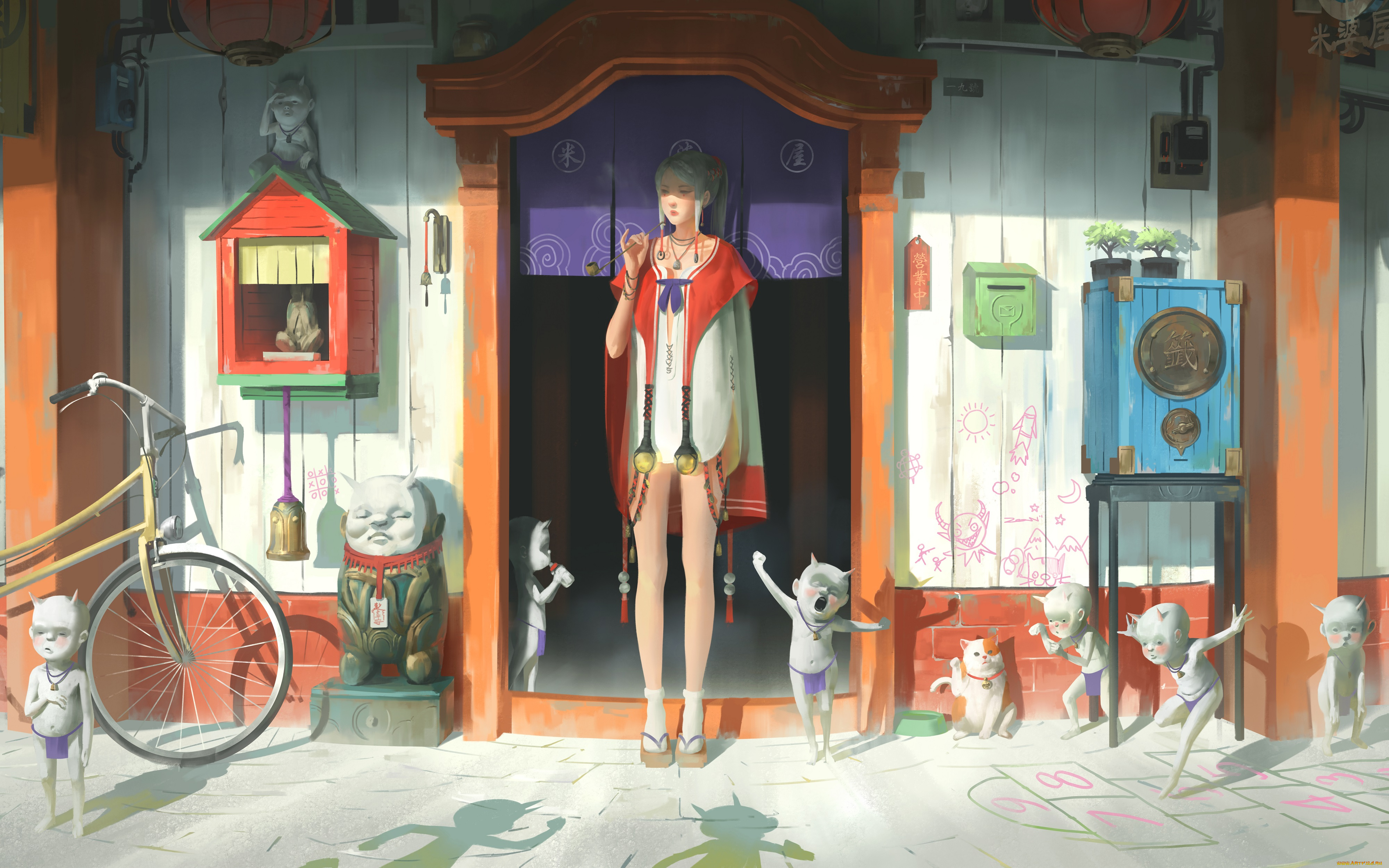 фэнтези, красавицы, и, чудовища, девушка, дом, демонята