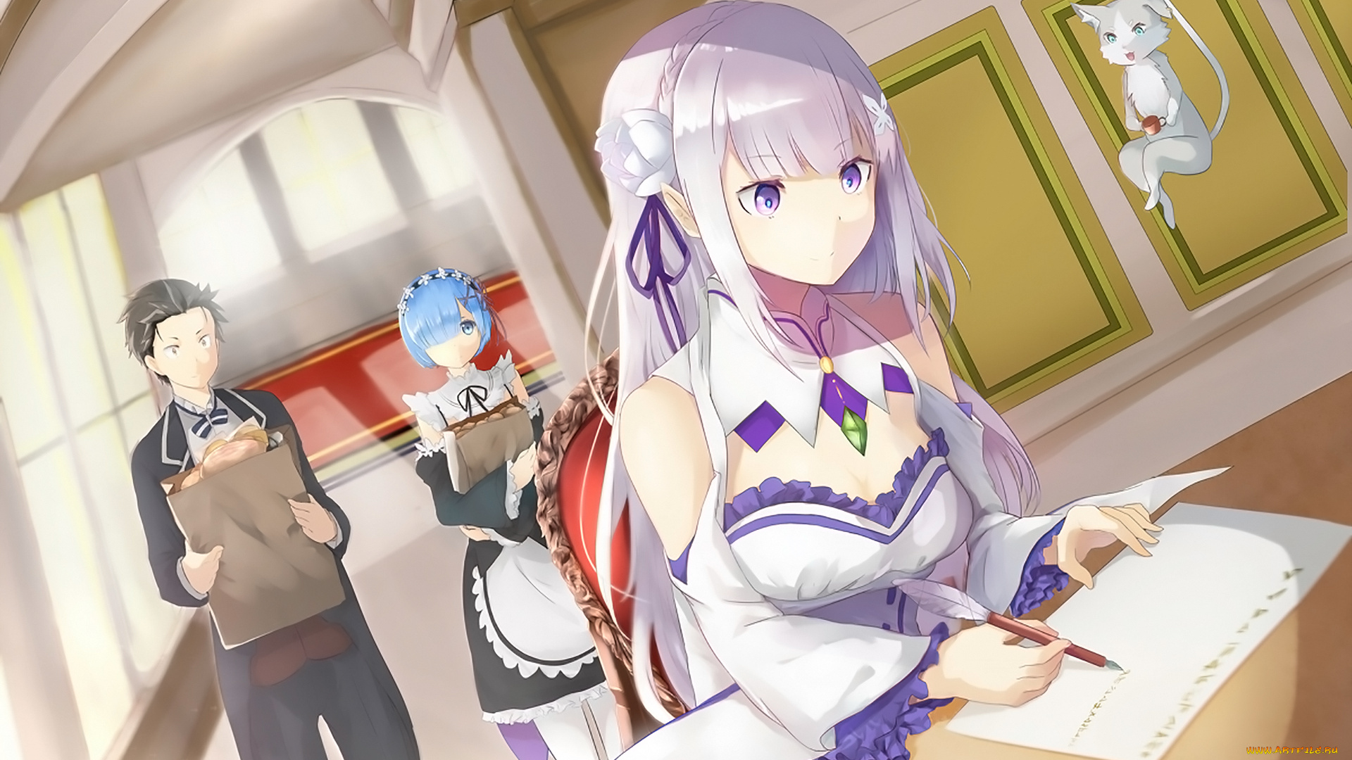 аниме, re, , zero, kara, hajimeru, isekai, seikatsu, девушка, фон, взгляд