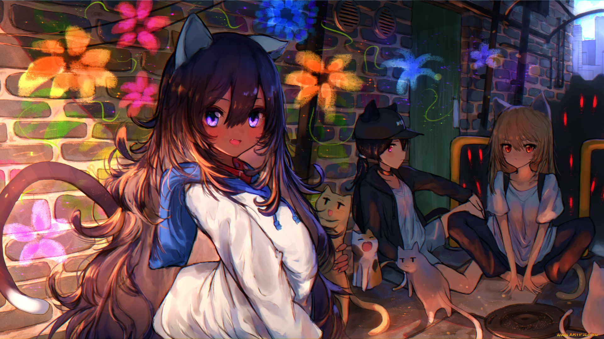 аниме, животные, , существа, девушка