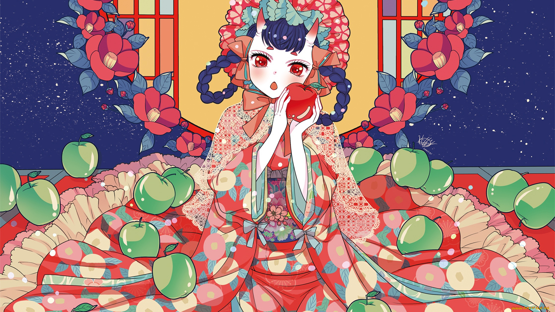 аниме, животные, , существа, девушка, фон, взгляд