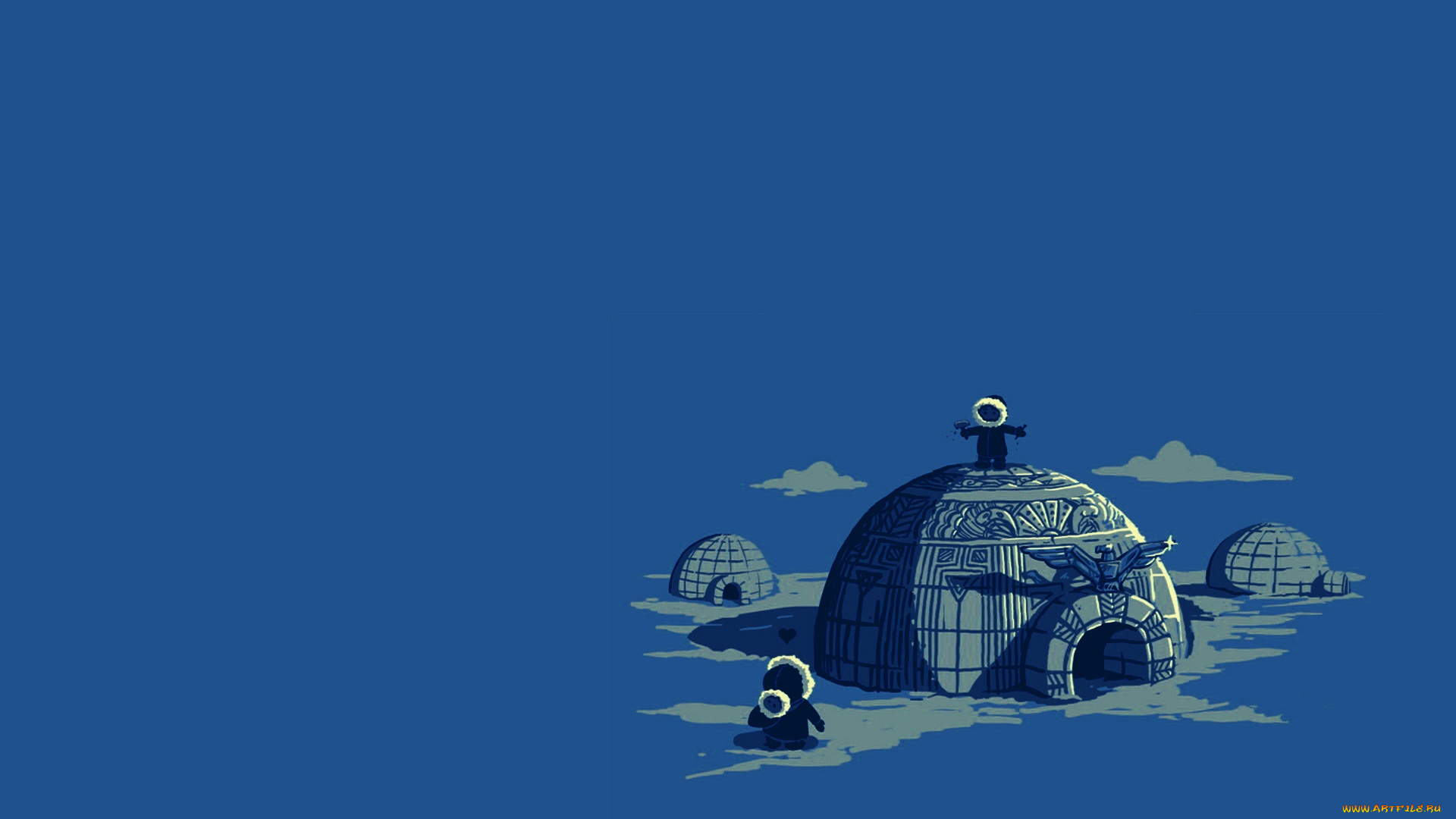 рисованное, минимализм, фон, иглу