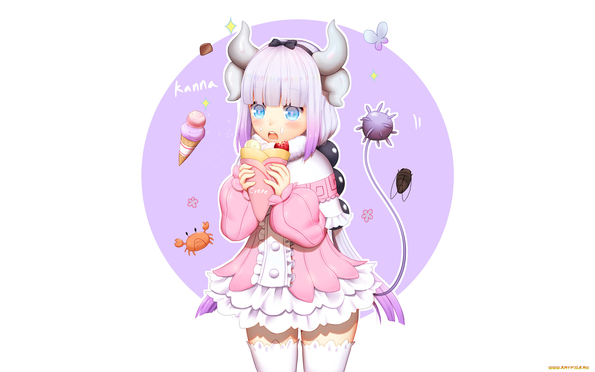 аниме, miss, kobayashi`s, dragon, maid, взгляд, девушка, фон