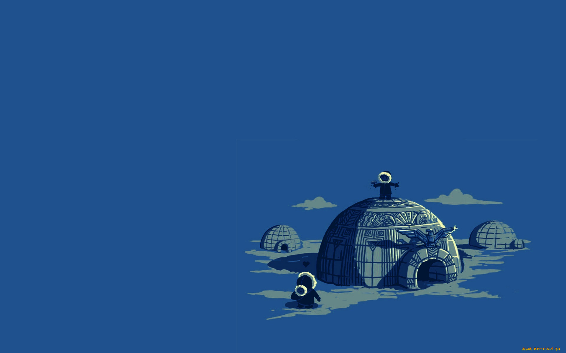 рисованное, минимализм, фон, иглу