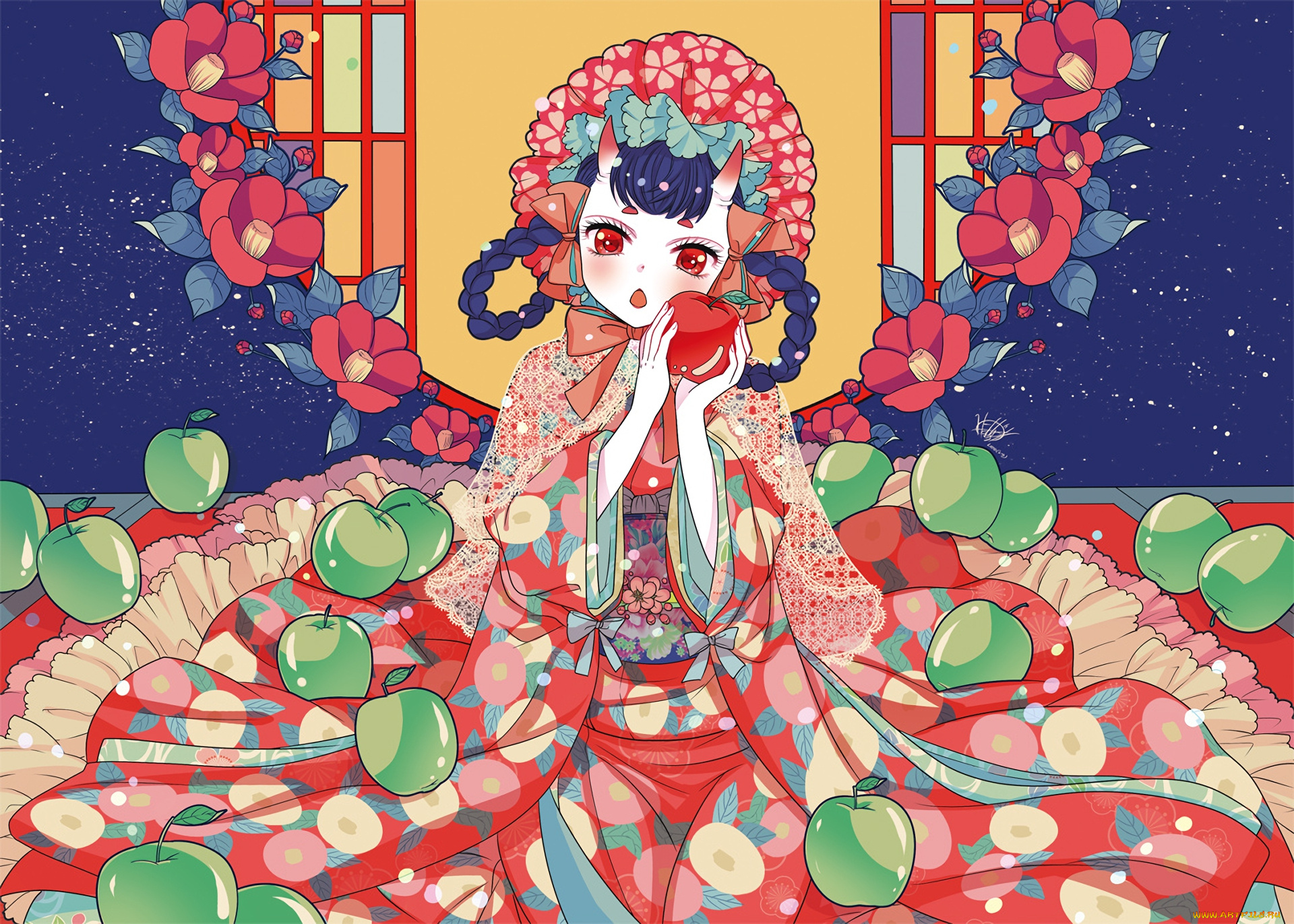 аниме, животные, , существа, девушка, фон, взгляд