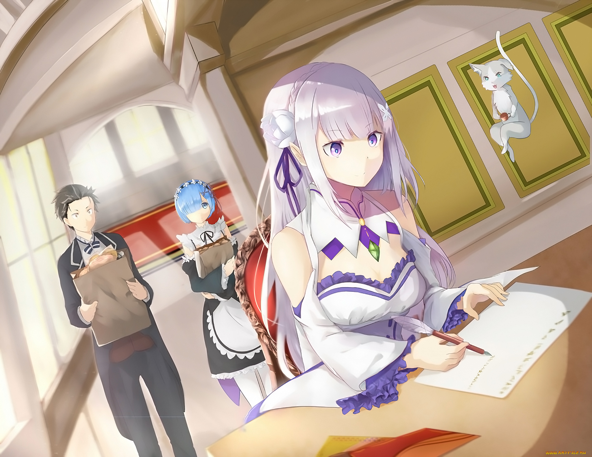 аниме, re, , zero, kara, hajimeru, isekai, seikatsu, девушка, фон, взгляд