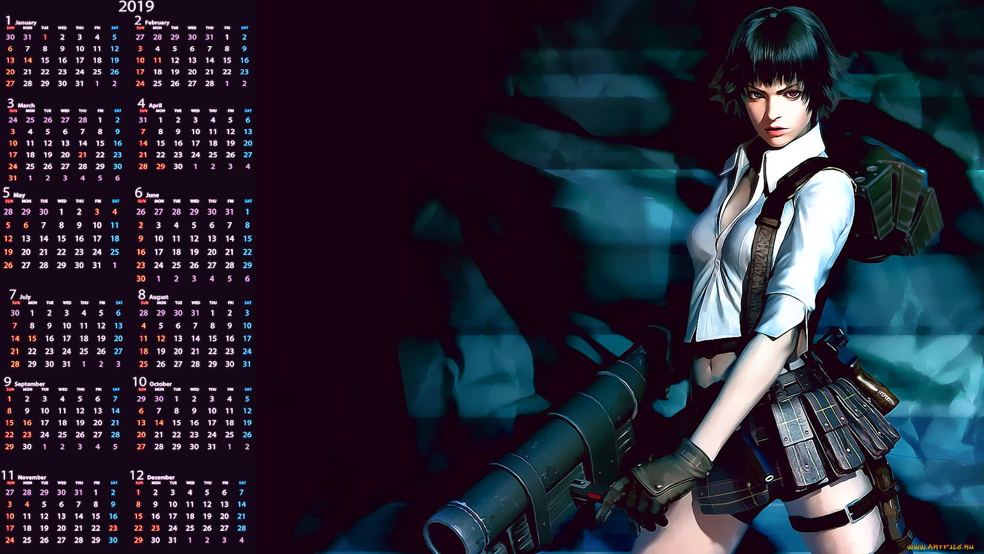 календари, видеоигры, взгляд, оружие, девушка