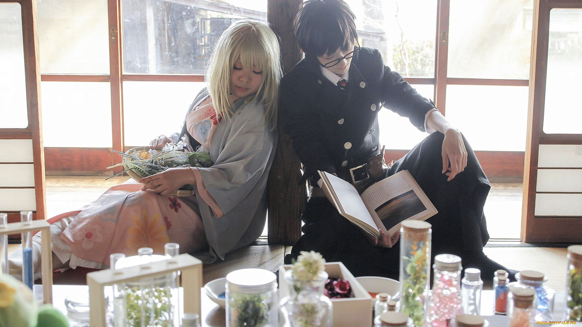 разное, cosplay, , косплей, девушка, флаконы, книга, парень