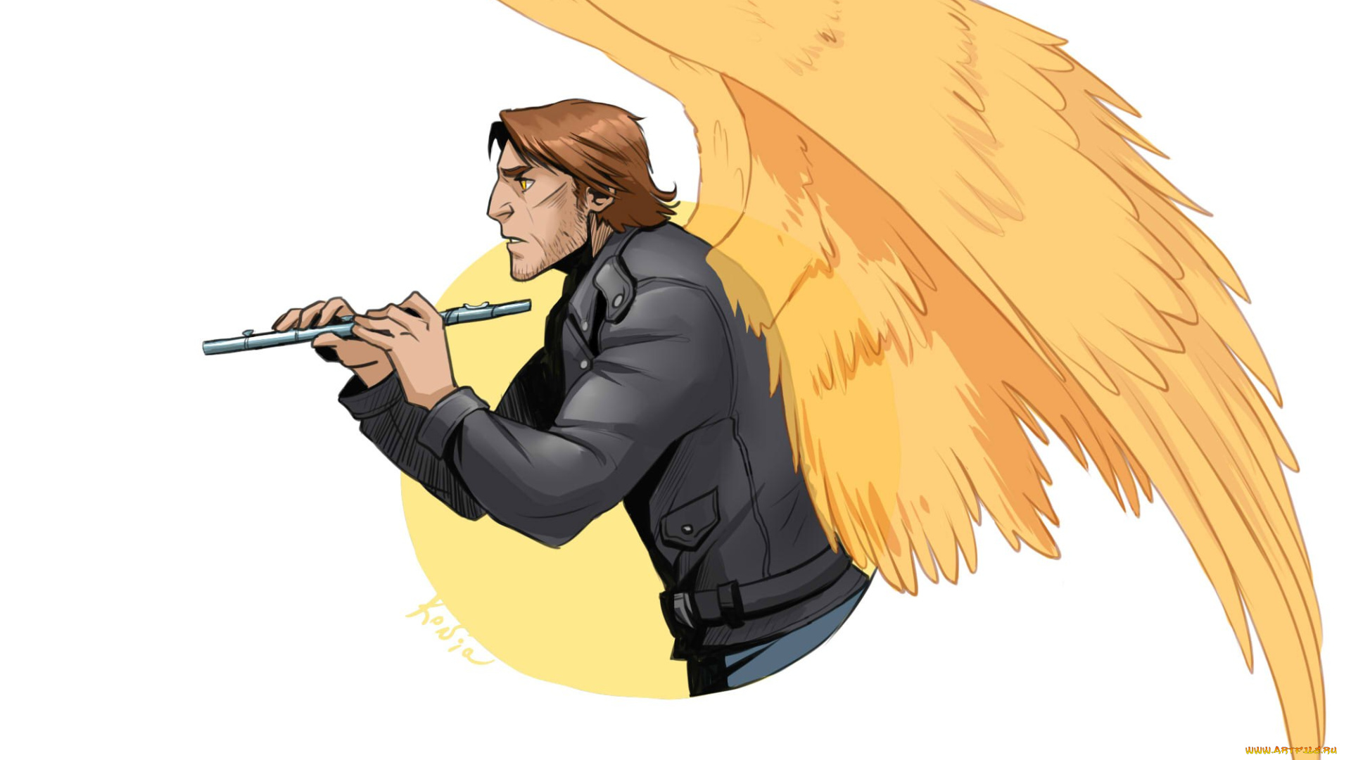 рисованное, комиксы, ангел, мужчина, крылья, музыка