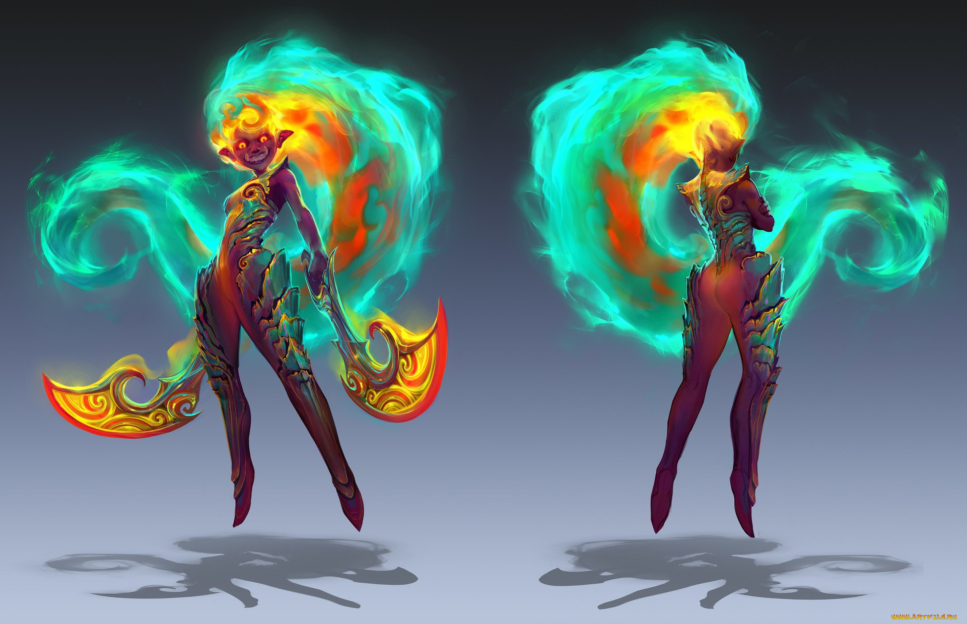 фэнтези, существа, девушки, оружие