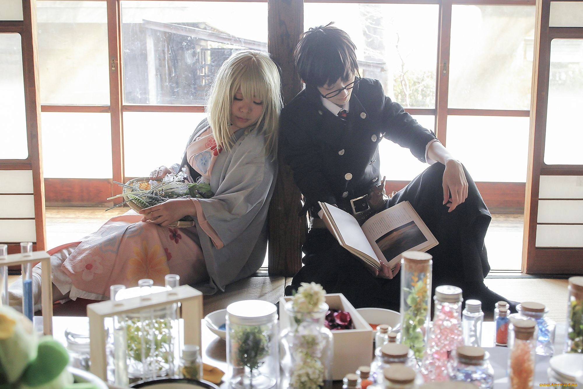 разное, cosplay, , косплей, девушка, флаконы, книга, парень